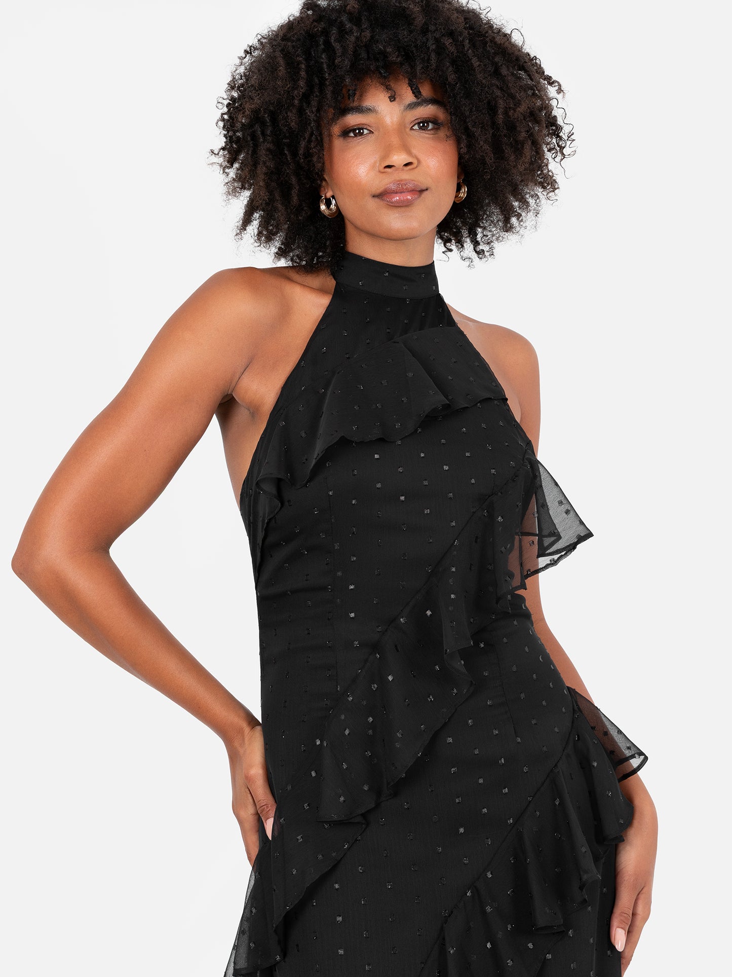 Anaya with Love Recycled Black Halter Neck Ruffled Maxi Dress