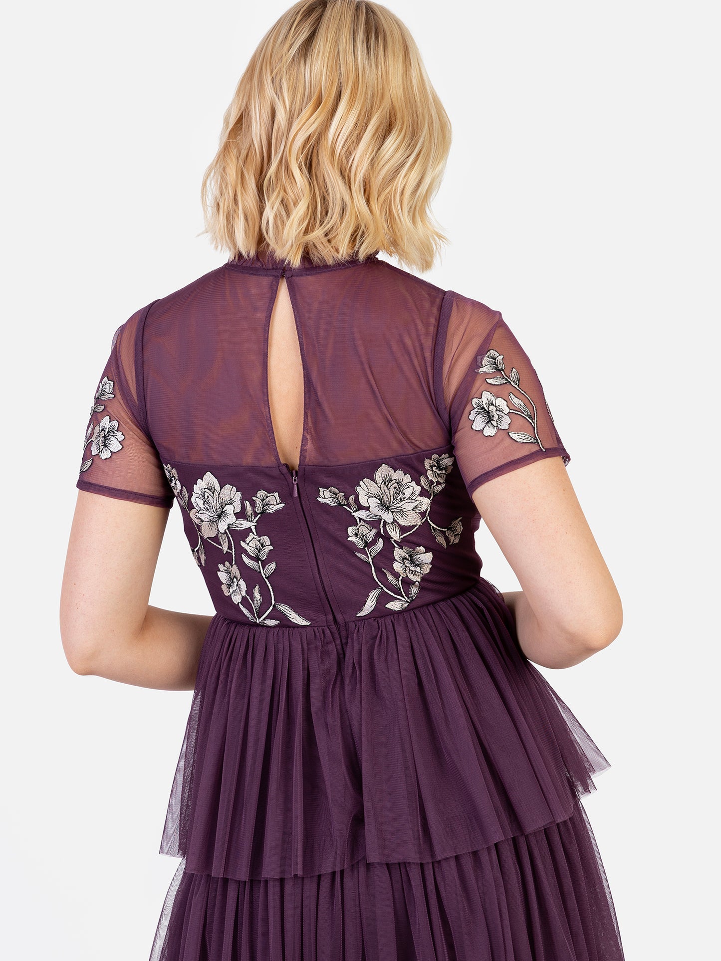 Maya Berry Embroidered Tiered Midaxi Dress