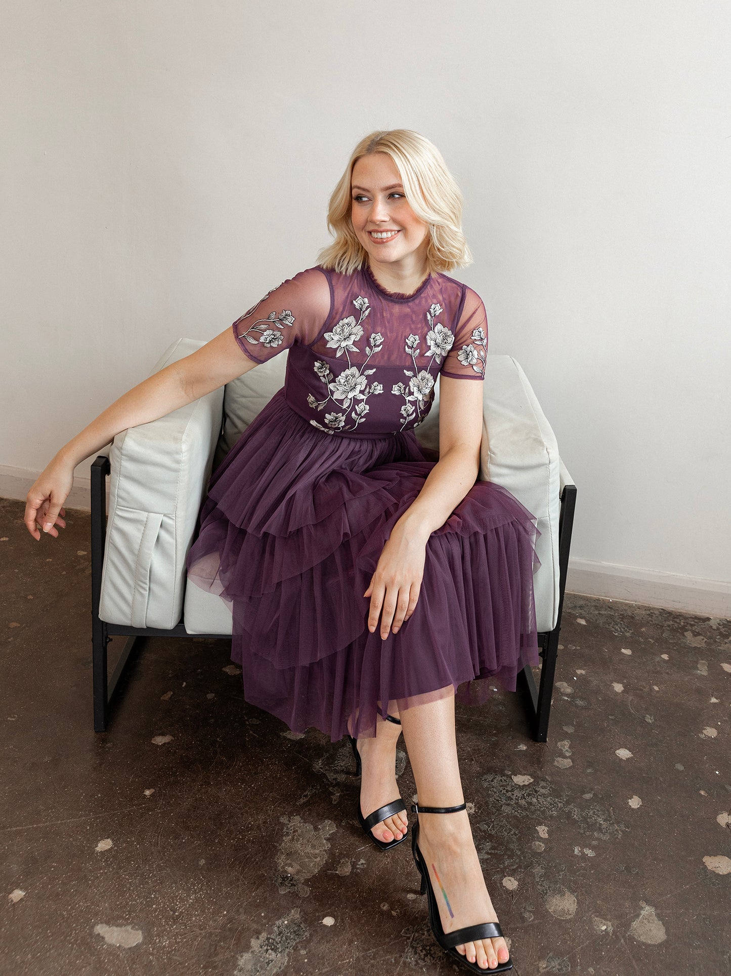 Maya Berry Embroidered Tiered Midaxi Dress