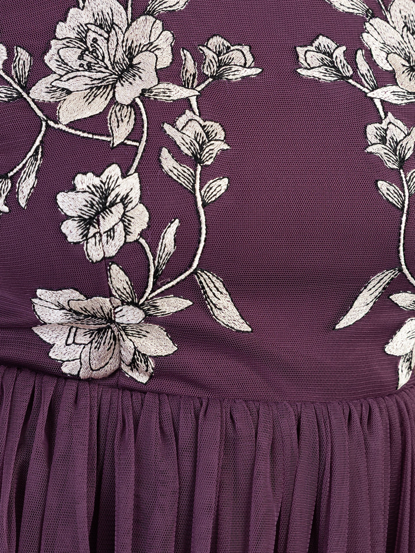 Maya Berry Embroidered Tiered Midaxi Dress