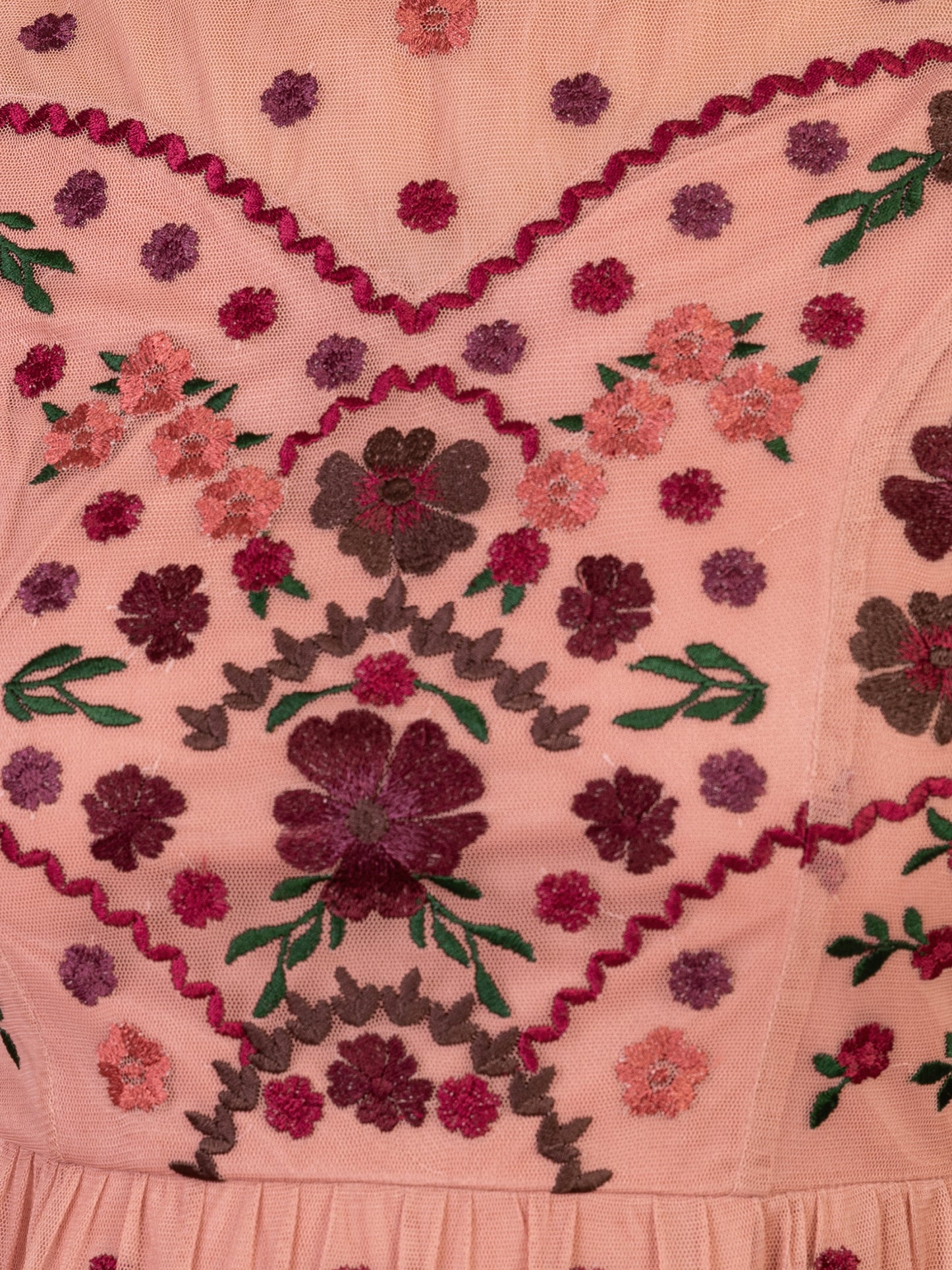 Maya Teraccotta Pink Floral Embroidered High Neck Maxi Dress