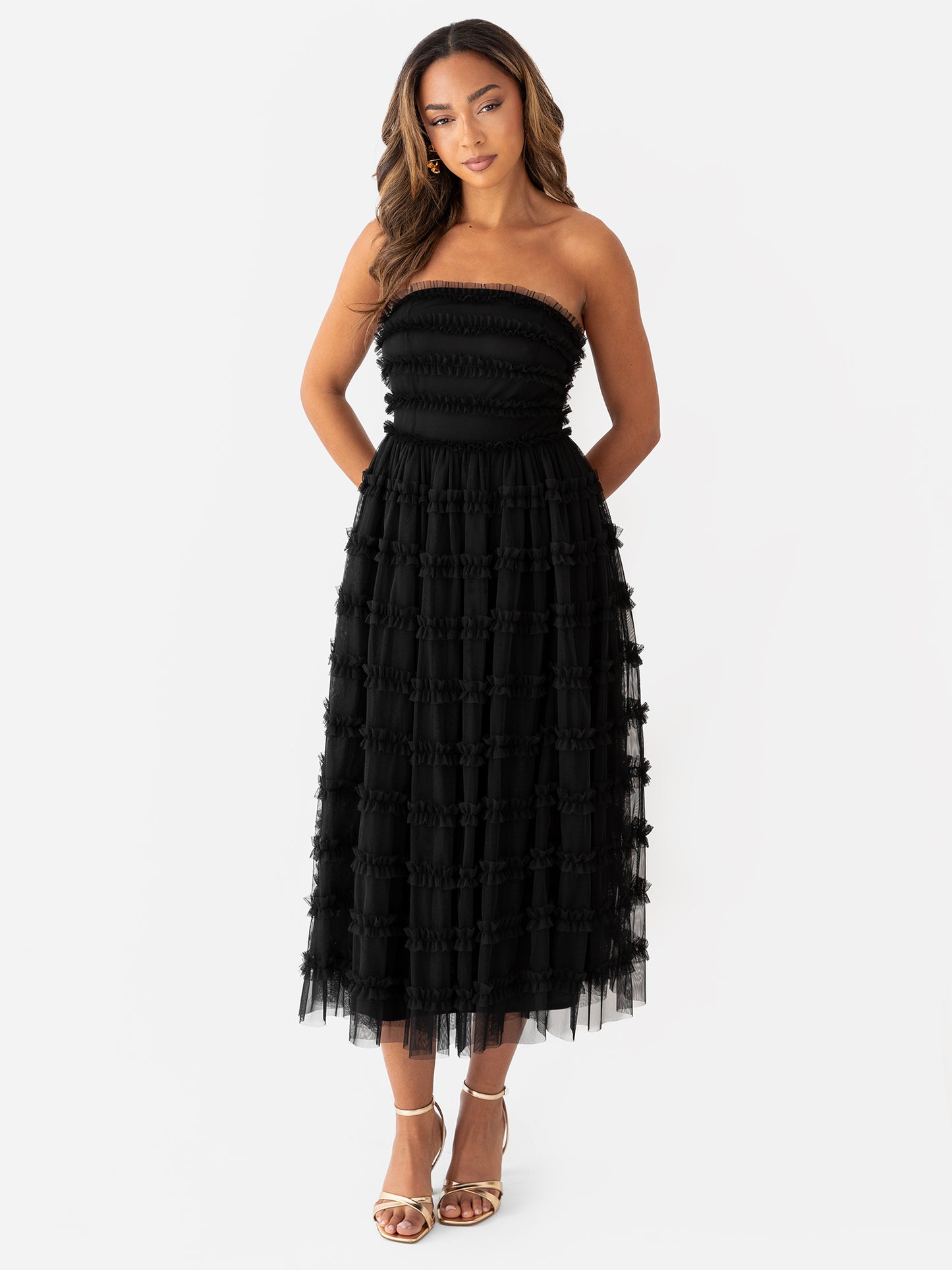 Anaya With Love Black Bandeau Ruffle Midi Dress