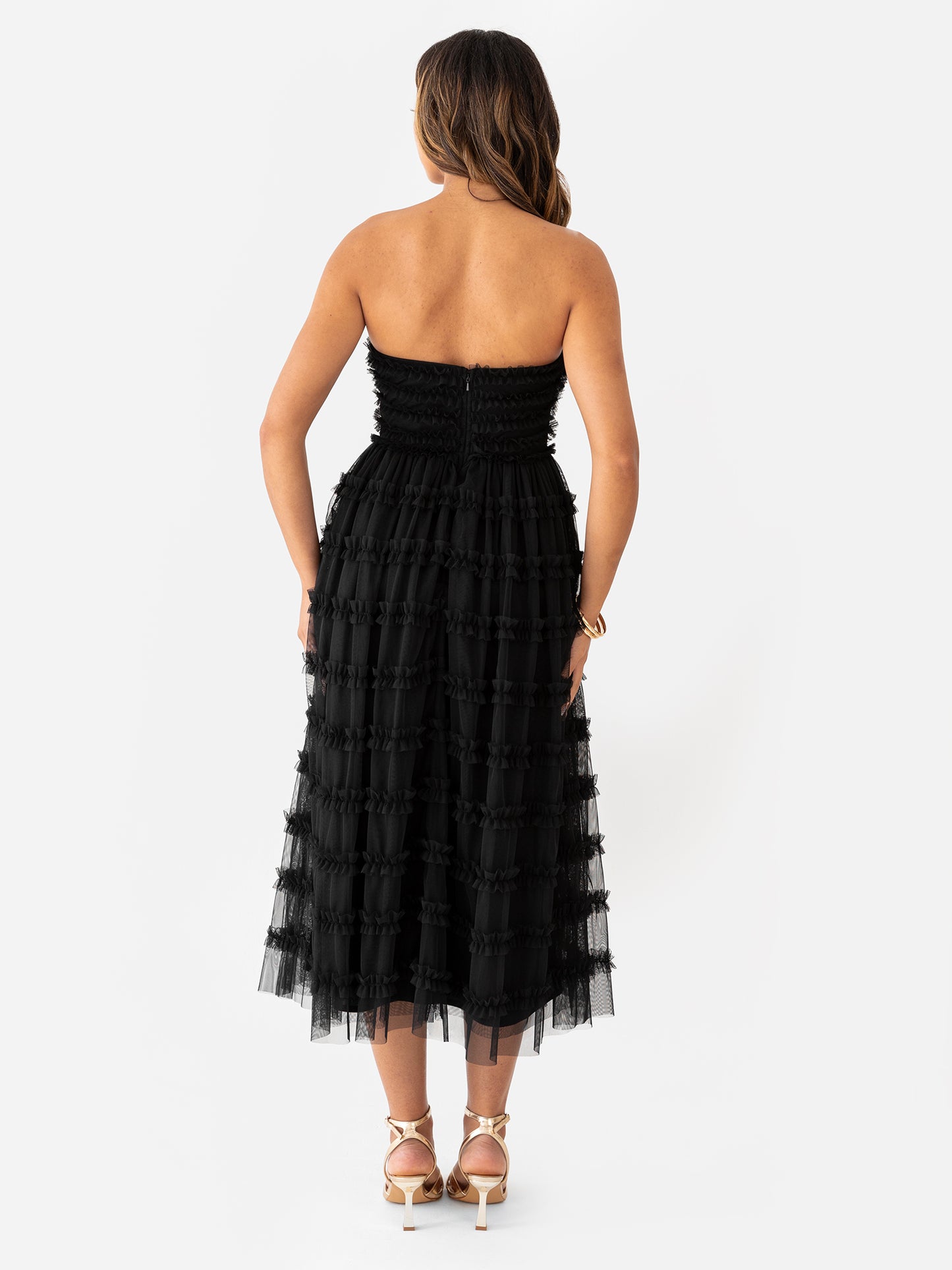 Anaya With Love Black Bandeau Ruffle Midi Dress Maya Deluxe Anaya With Love Black Bandeau Ruffle Midi Dress Maya Deluxe