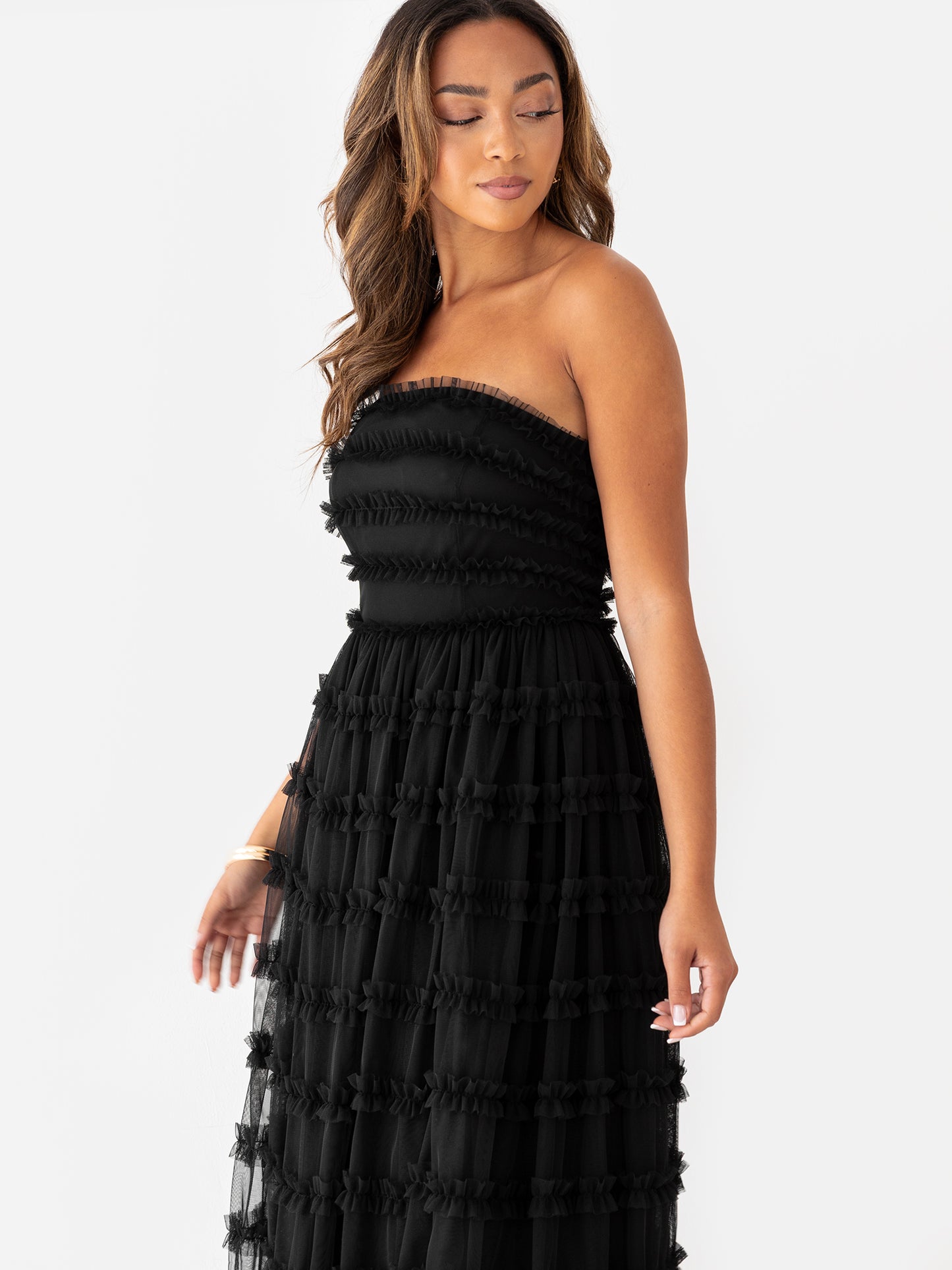 Anaya With Love Black Bandeau Ruffle Midi Dress
