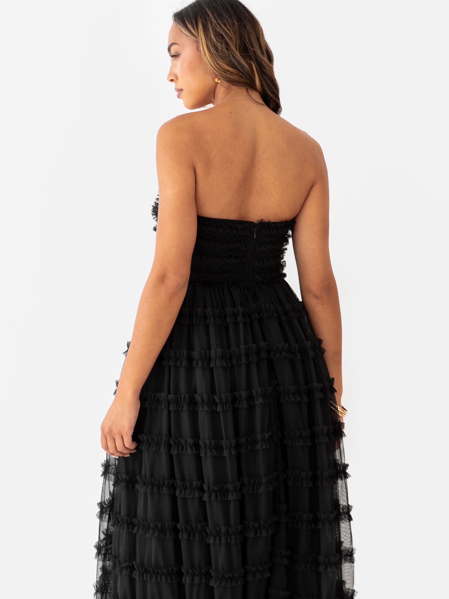 Anaya With Love Black Bandeau Ruffle Midi Dress