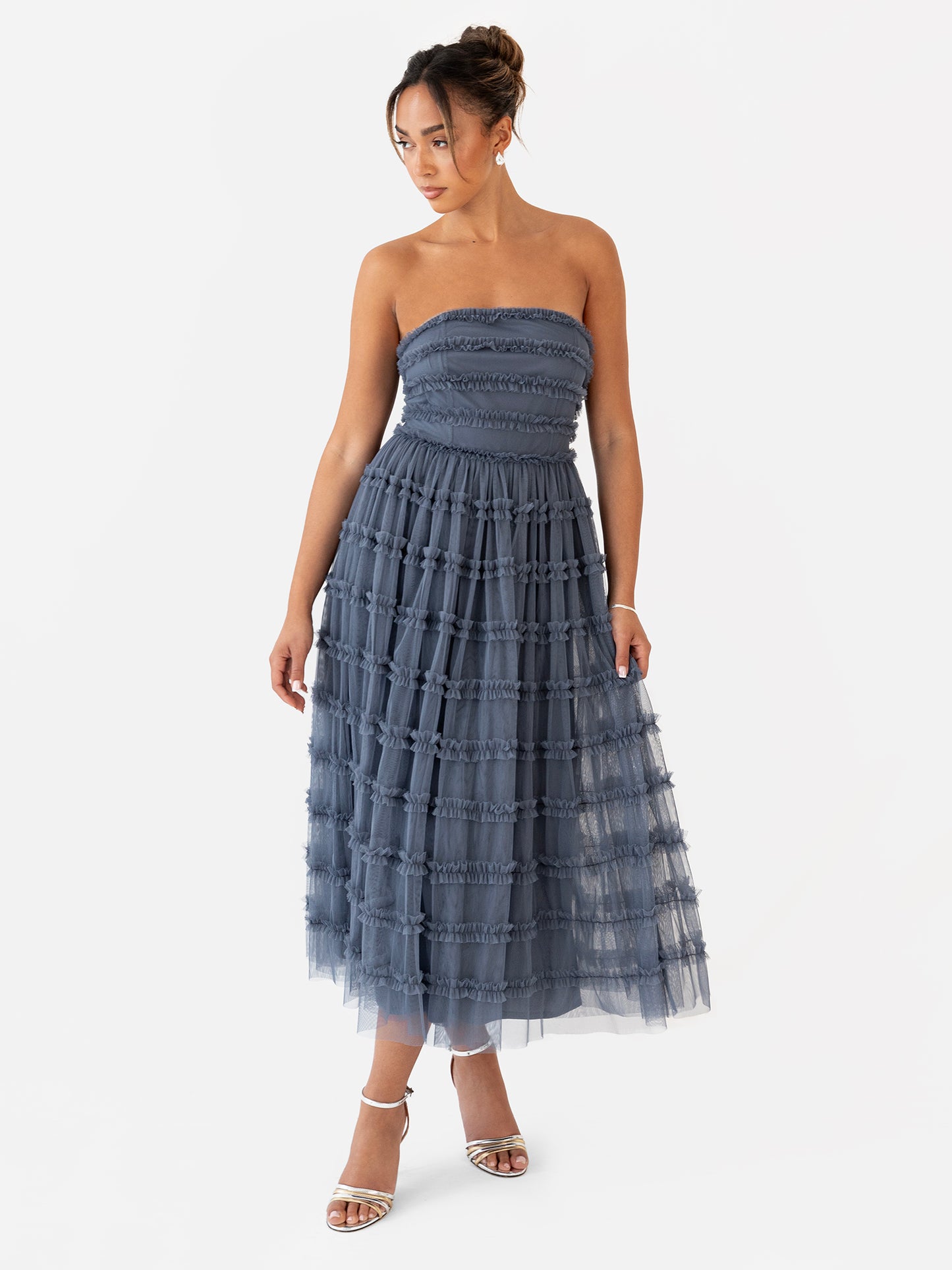 Anaya With Love Vintage Indigo Bandeau Ruffle Midi Dress