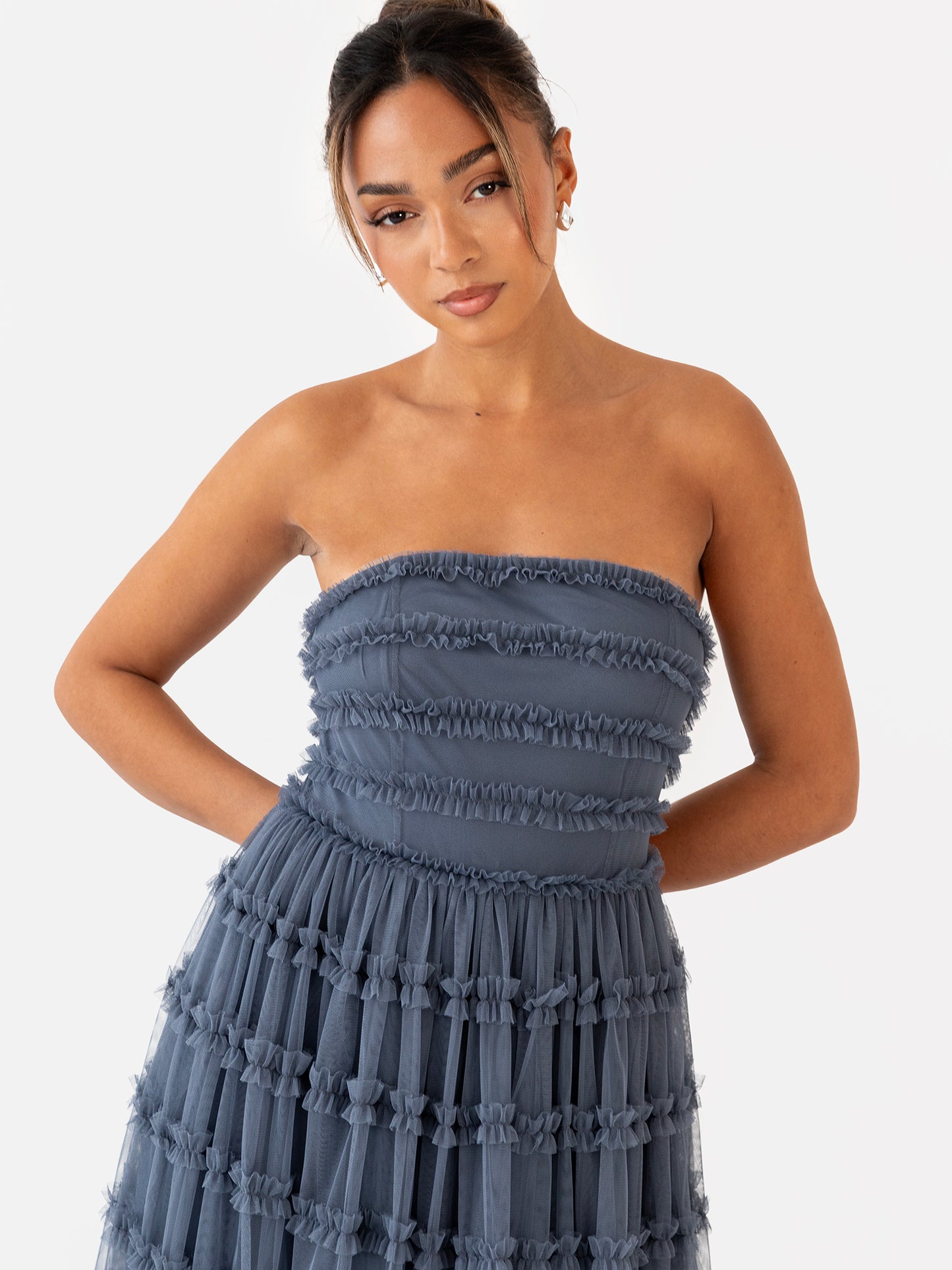 Anaya With Love Vintage Indigo Bandeau Ruffle Midi Dress