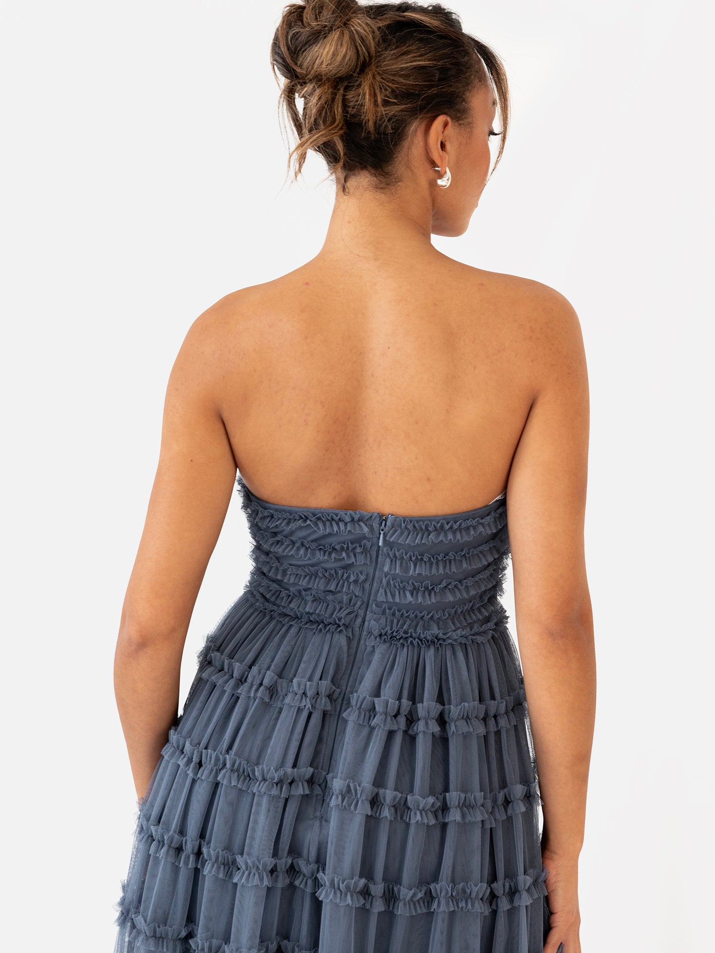 Anaya With Love Vintage Indigo Bandeau Ruffle Midi Dress