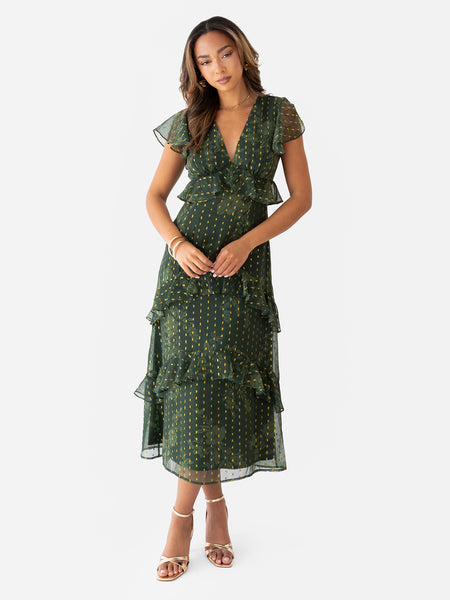 Anaya with Love Frilly Lange Empire-maxi-jurk voor dames, V