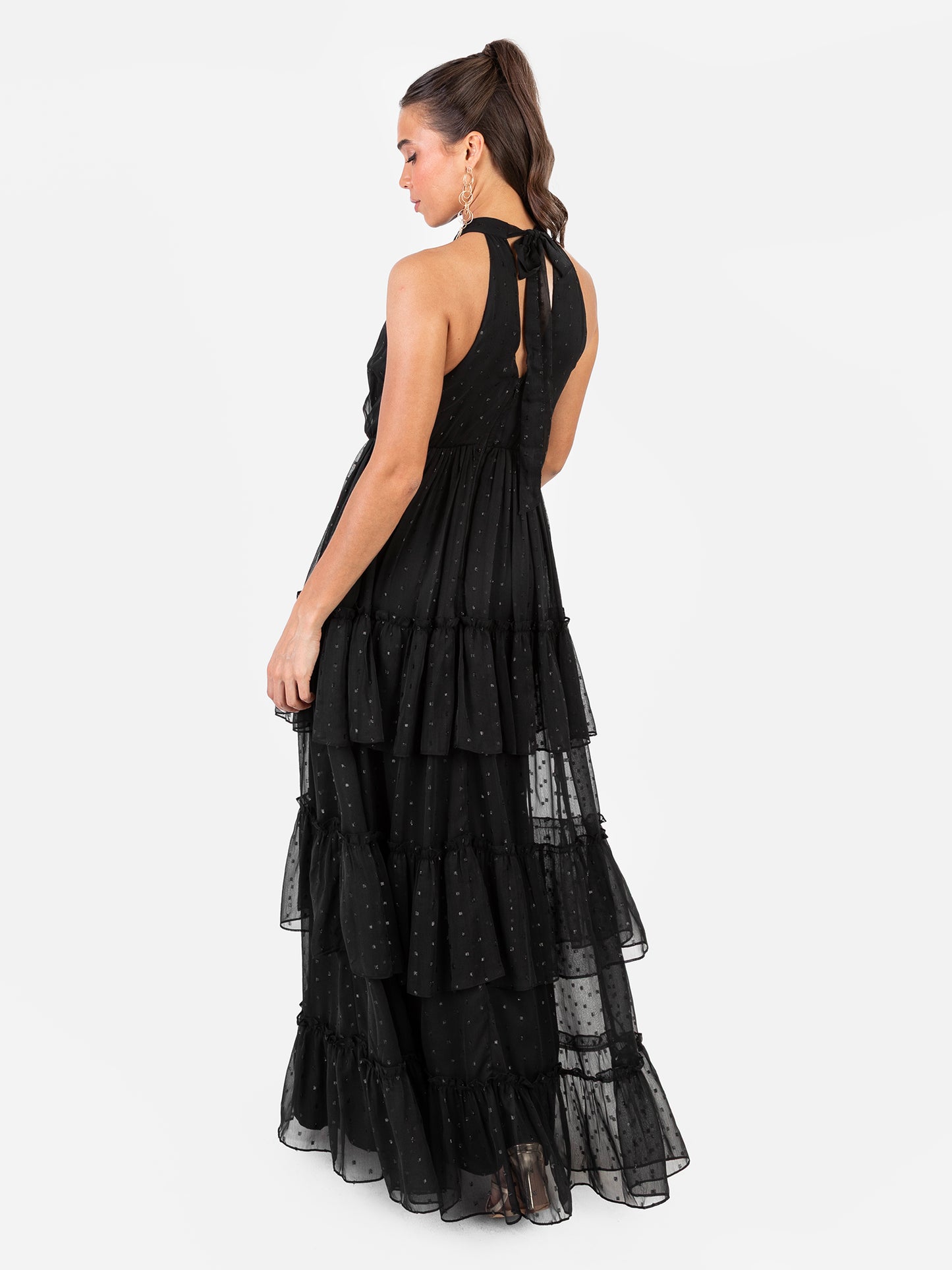Anaya With Love Recycled Black Halter Neck Tiered Maxi Dress