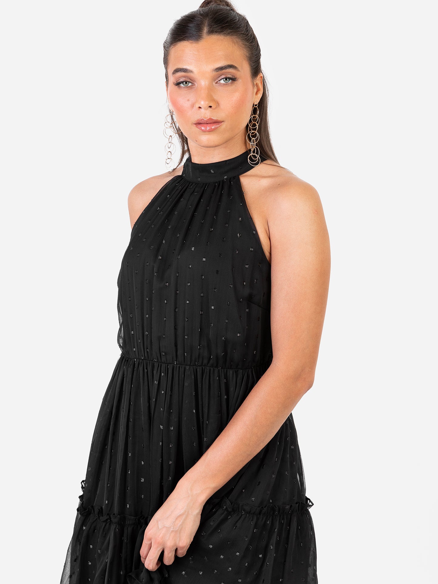 Anaya With Love Recycled Black Halter Neck Tiered Maxi Dress