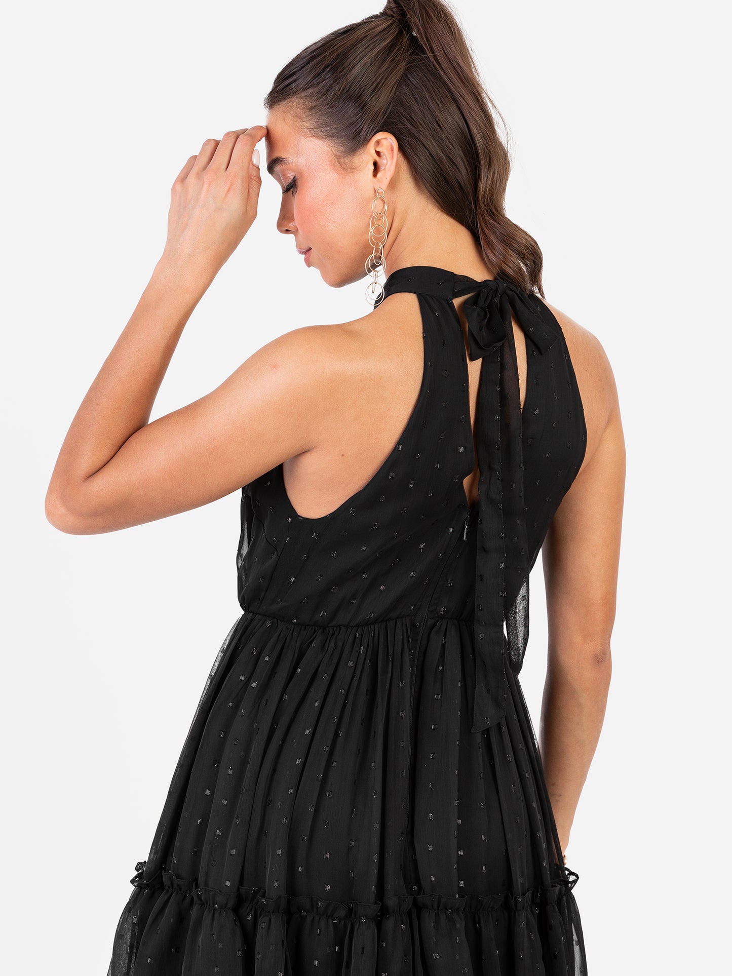 Anaya With Love Recycled Black Halter Neck Tiered Maxi Dress