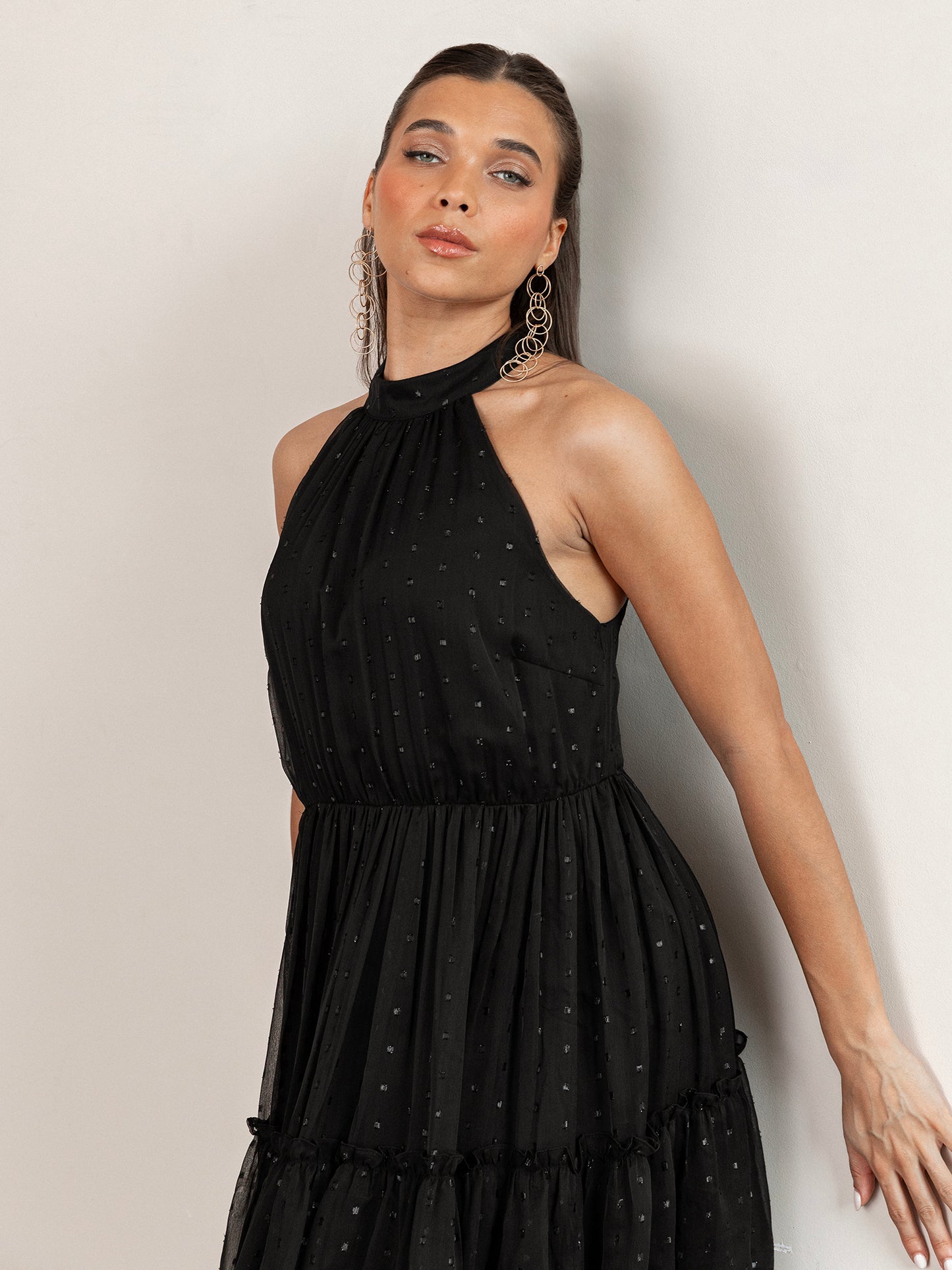 Anaya With Love Recycled Black Halter Neck Tiered Maxi Dress