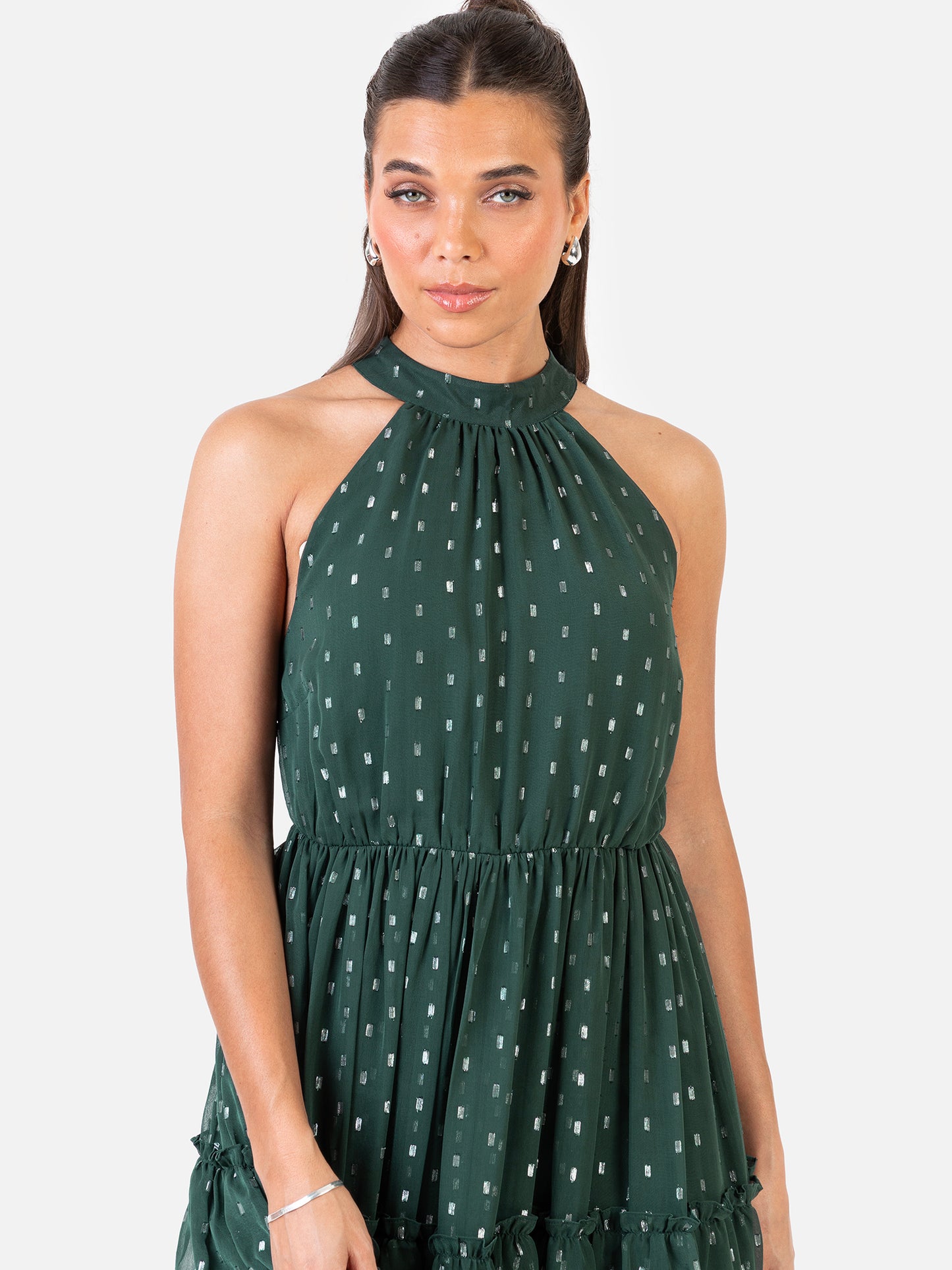 Anaya With Love Recycled Dark Green Halter Neck Tiered Maxi Dress