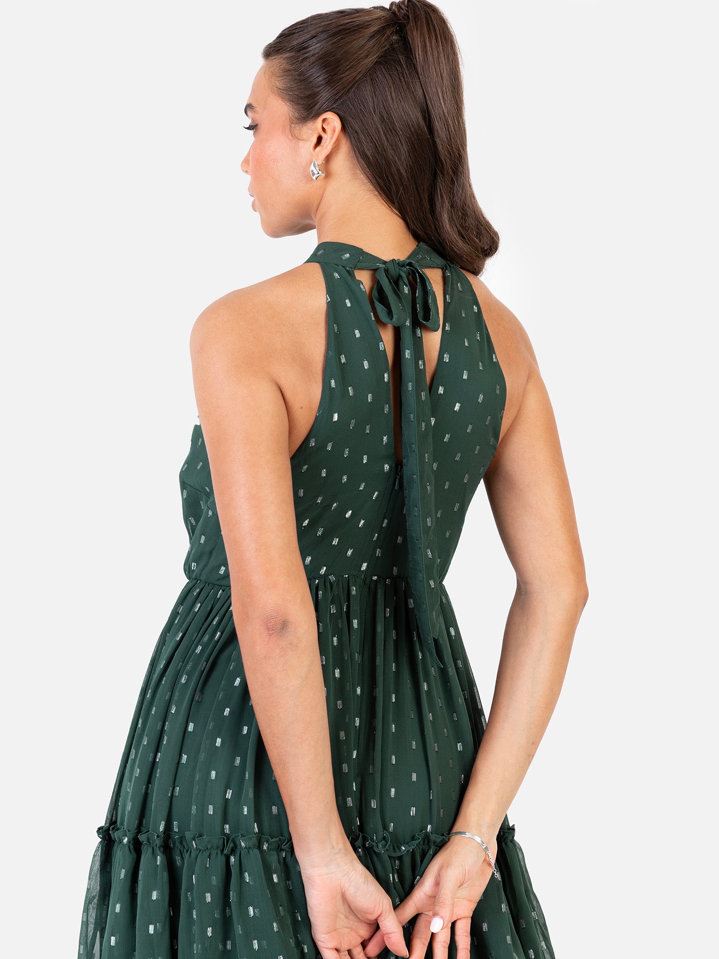 Anaya With Love Recycled Dark Green Halter Neck Tiered Maxi Dress