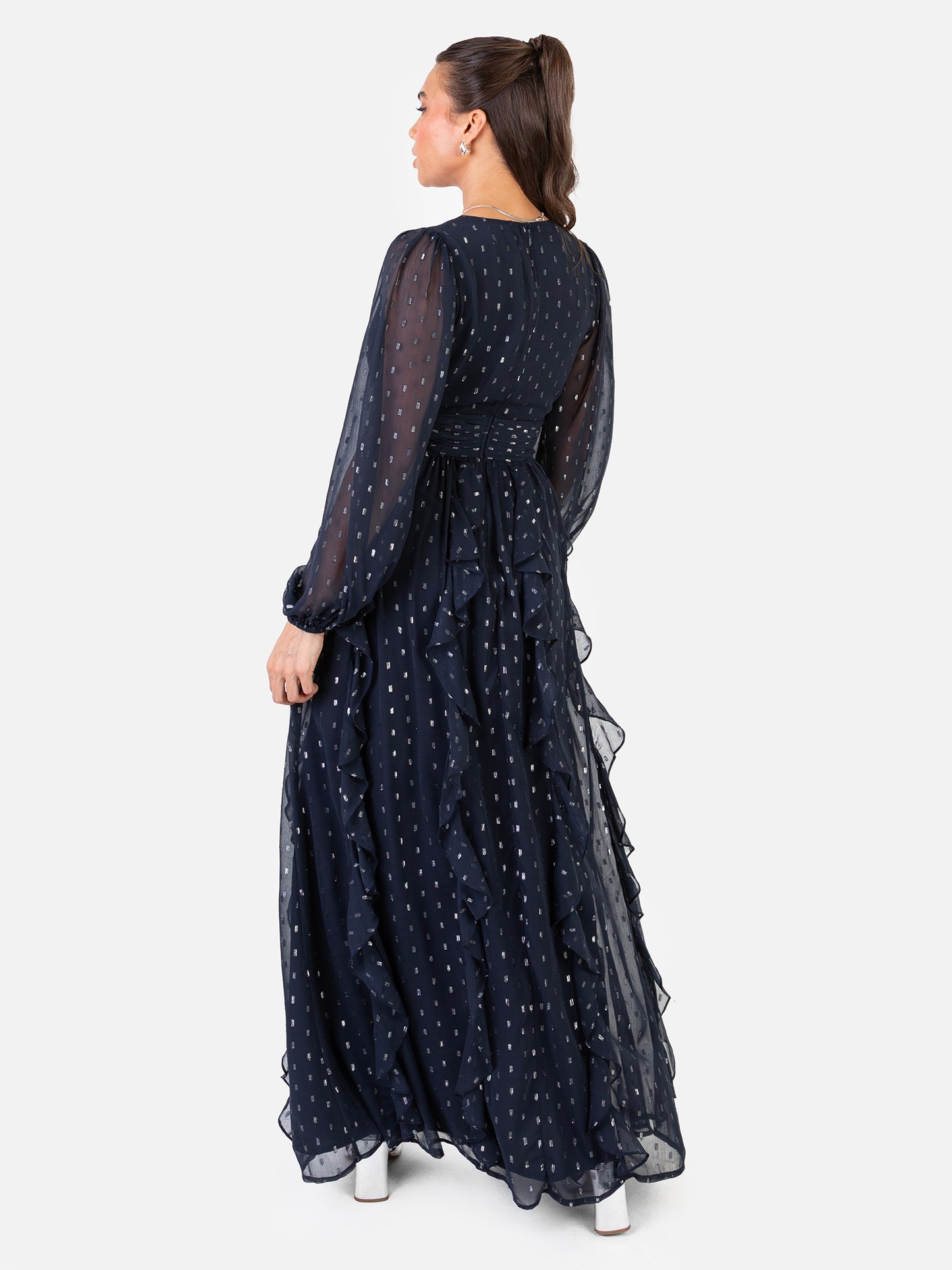 Anaya With Love Recycled Faux Wrap Waterfall Ruffle Dobby Maxi Dress