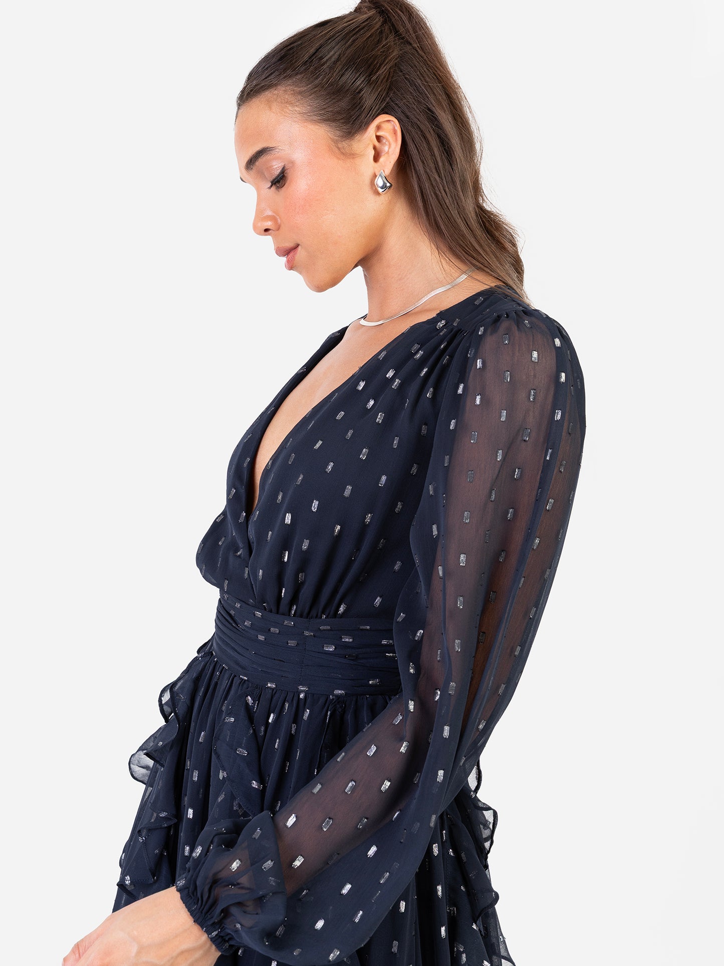 Anaya With Love Recycled Faux Wrap Waterfall Ruffle Dobby Maxi Dress