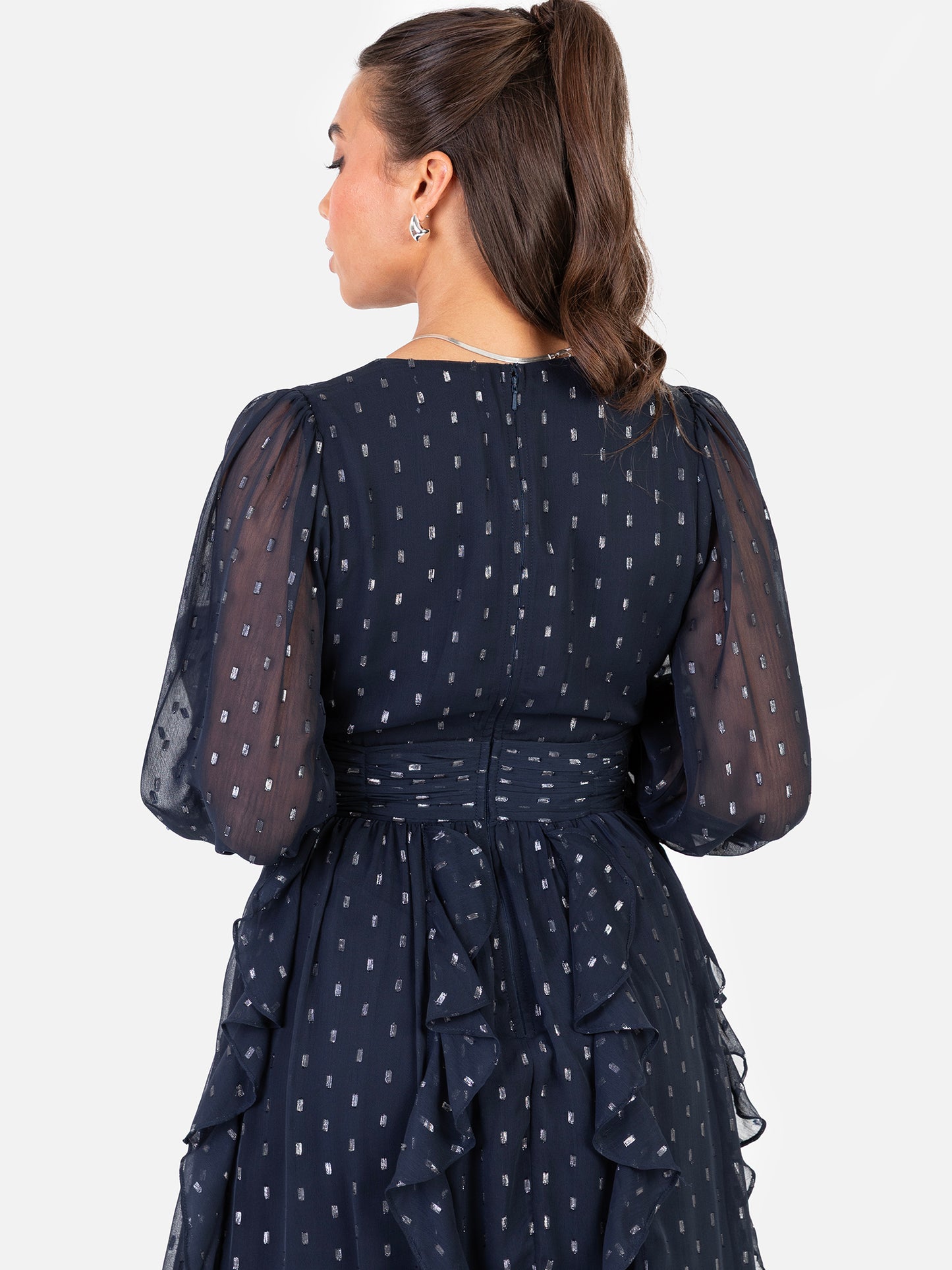 Anaya With Love Recycled Faux Wrap Waterfall Ruffle Dobby Maxi Dress