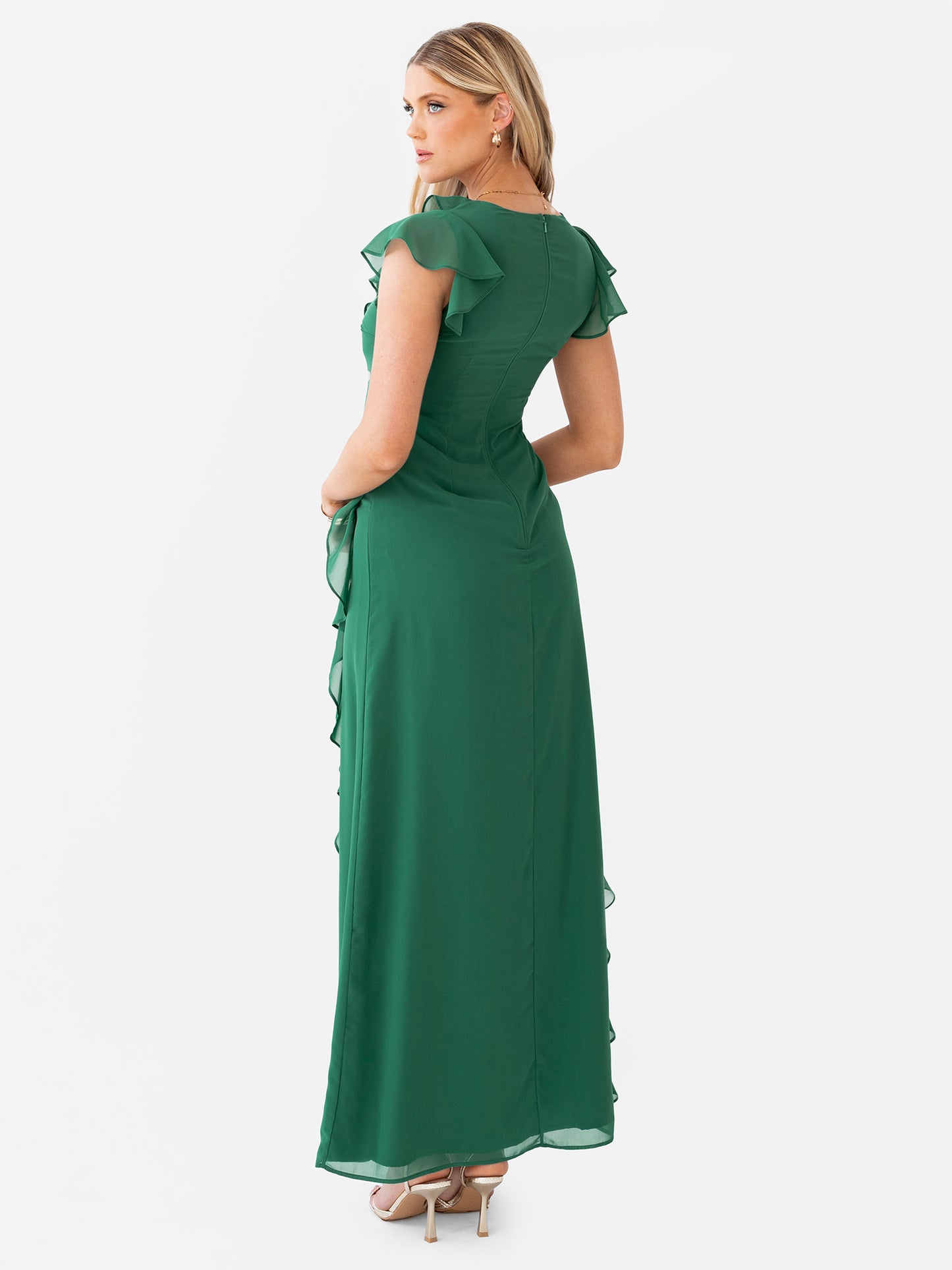 Anaya With Love Recycled Evergreen Waterfall Ruffle Maxi Dress