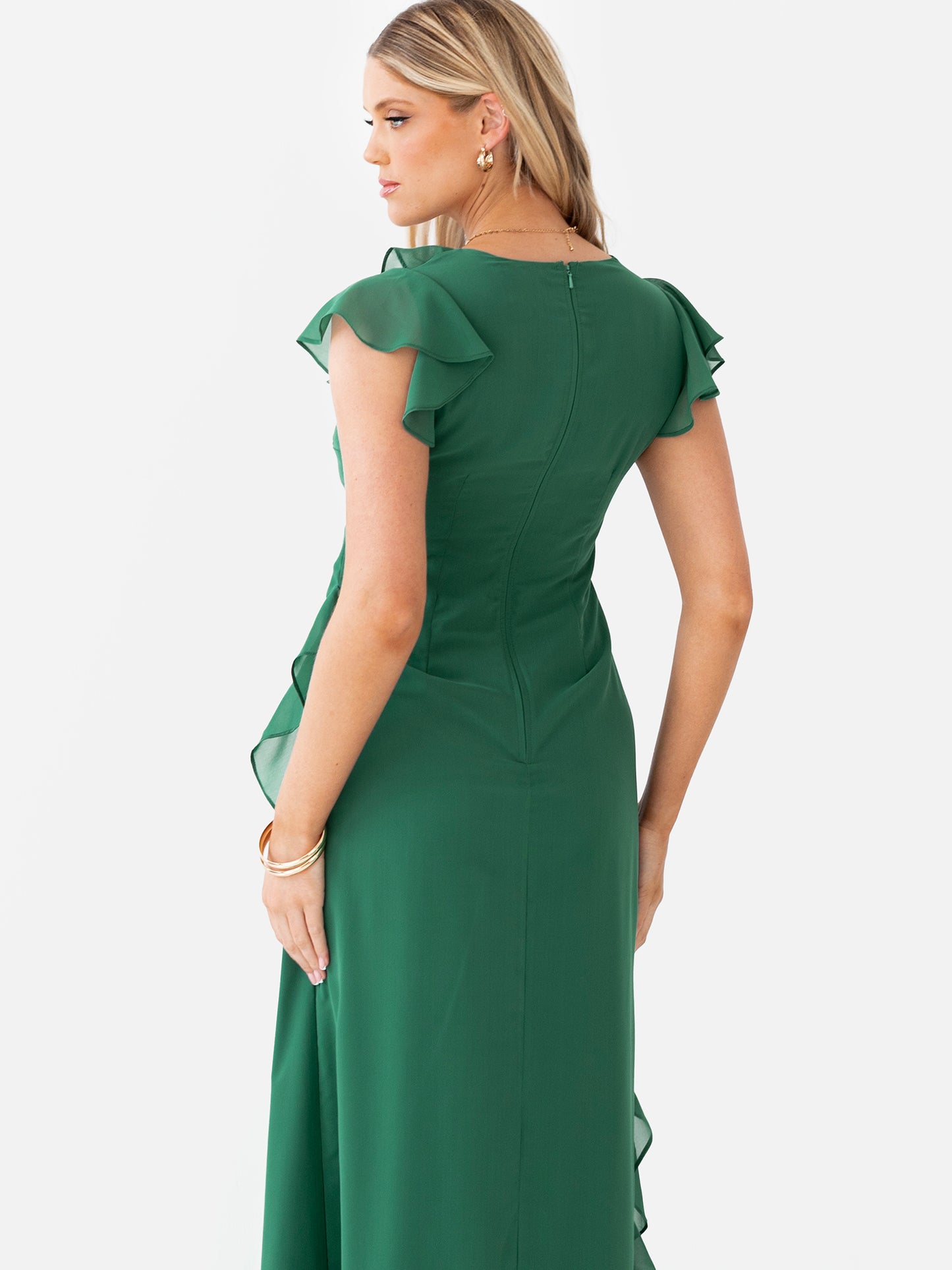 Anaya With Love Recycled Evergreen Waterfall Ruffle Maxi Dress