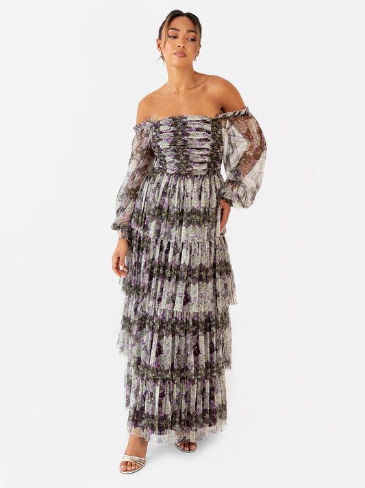 Anaya With Love Floral Long Sleeve Bardot Maxi Dress