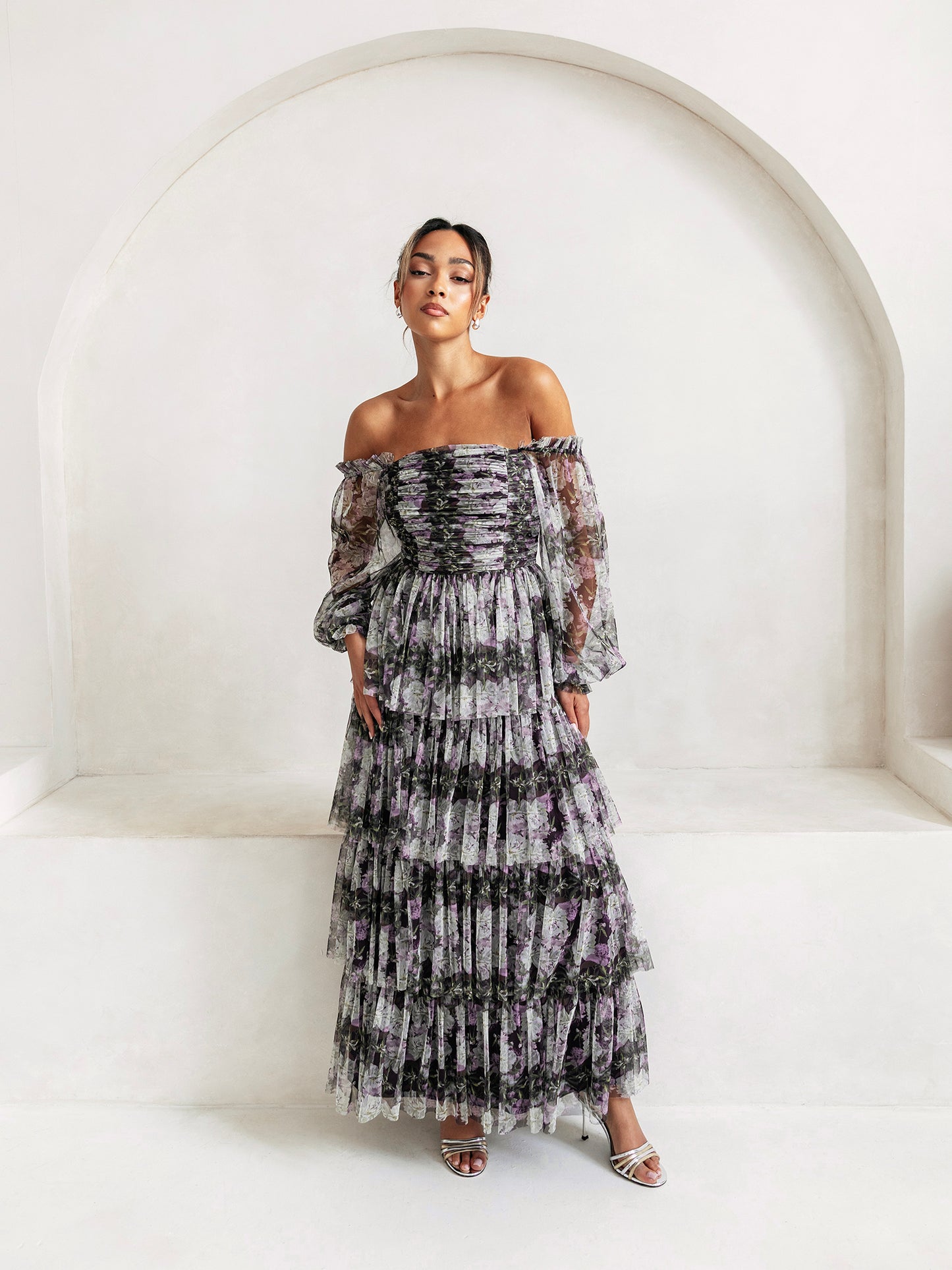 Anaya With Love Floral Long Sleeve Bardot Maxi Dress