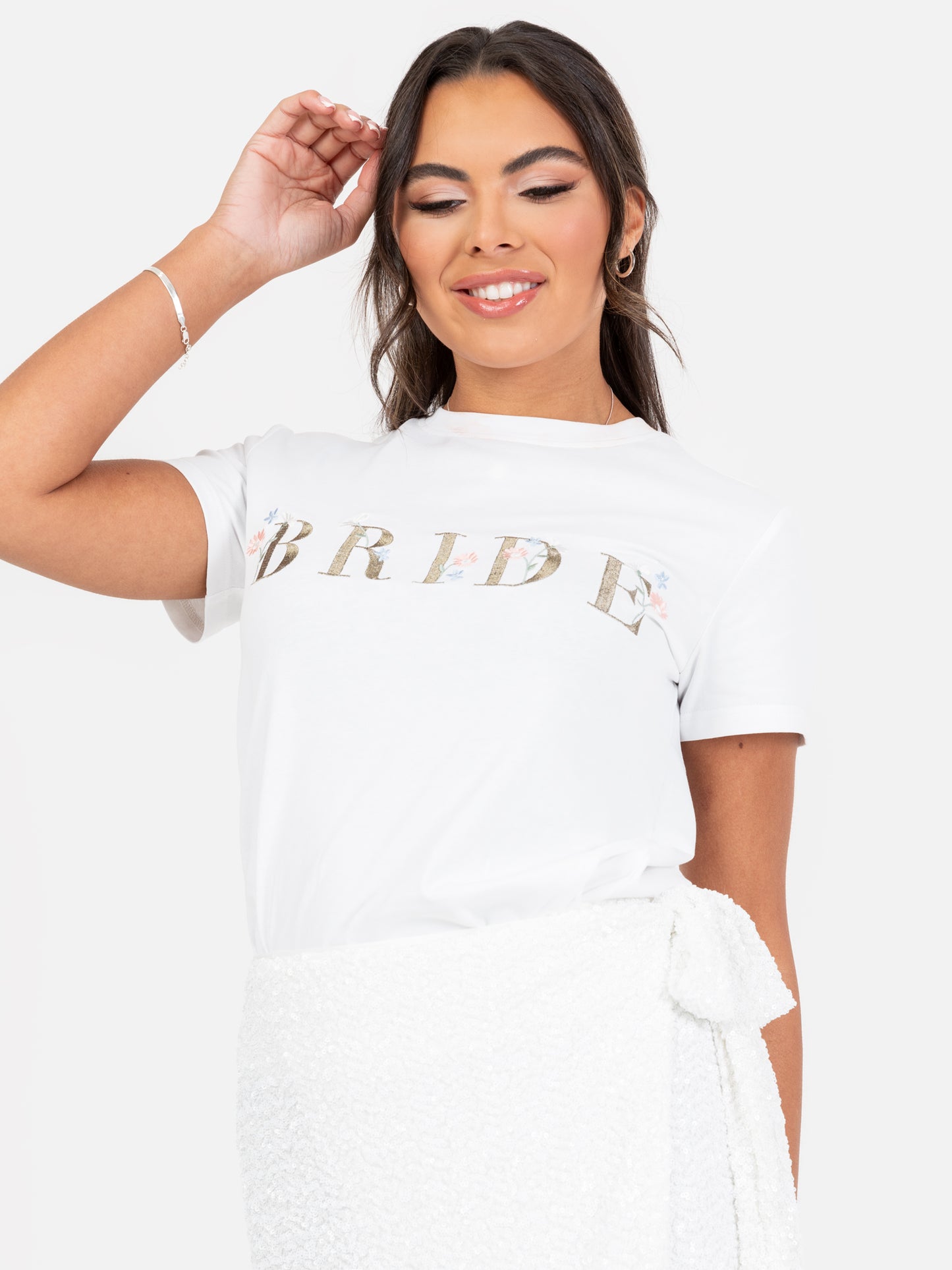 Maya White Embroidered 'Bride' T-shirt