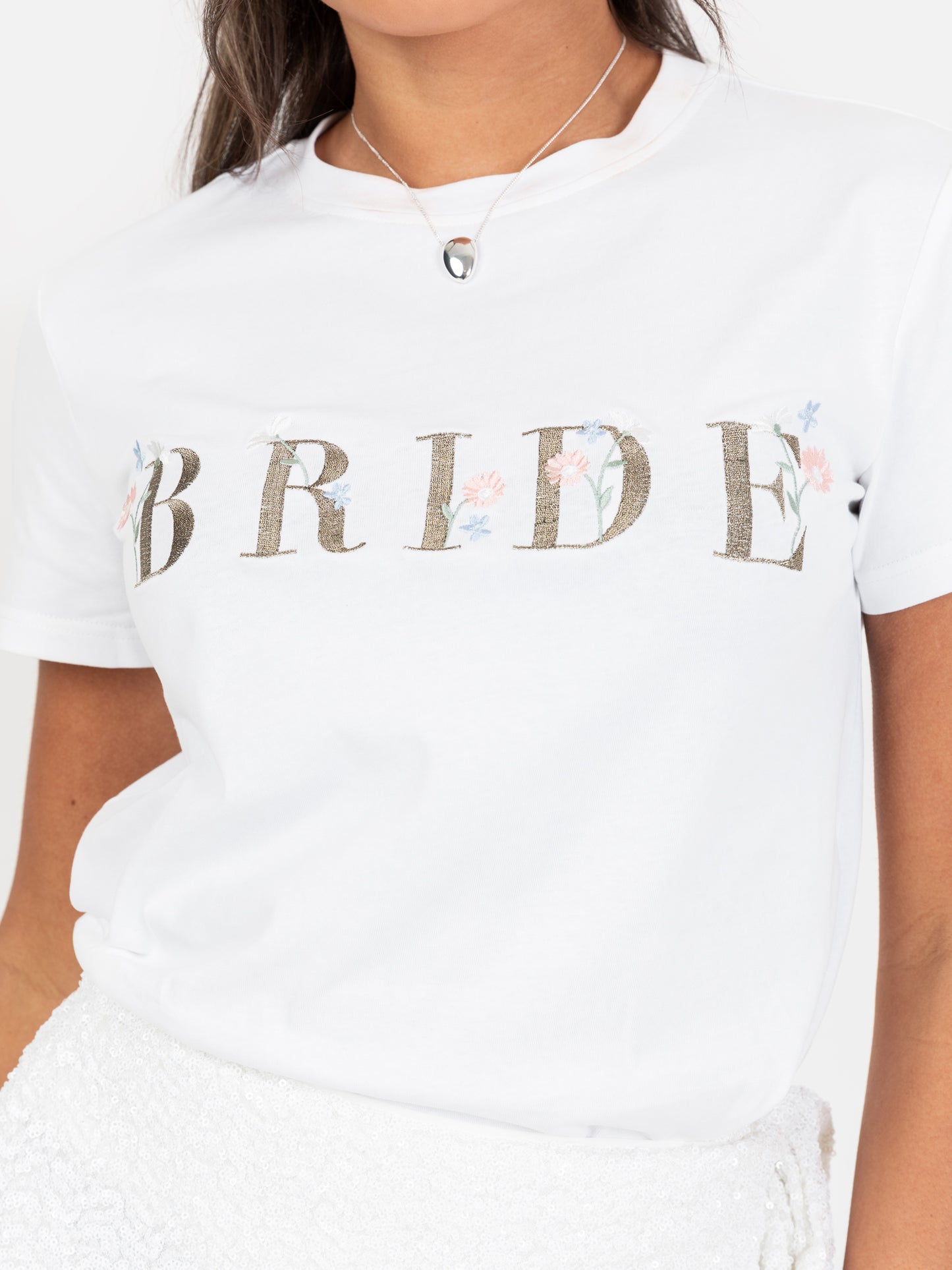 Maya White Embroidered 'Bride' T-shirt