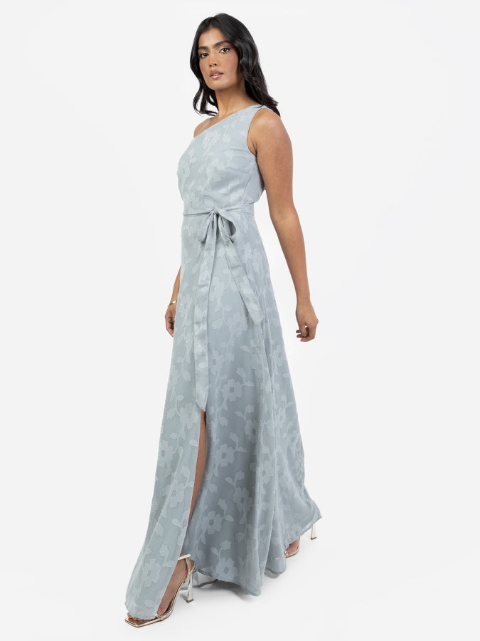 Anaya With Love Recycled Cloud Blue Floral Burnout One Shoulder Maxi Dress