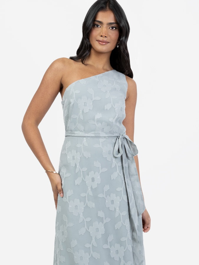 Anaya With Love Recycled Cloud Blue Floral Burnout One Shoulder Maxi Dress