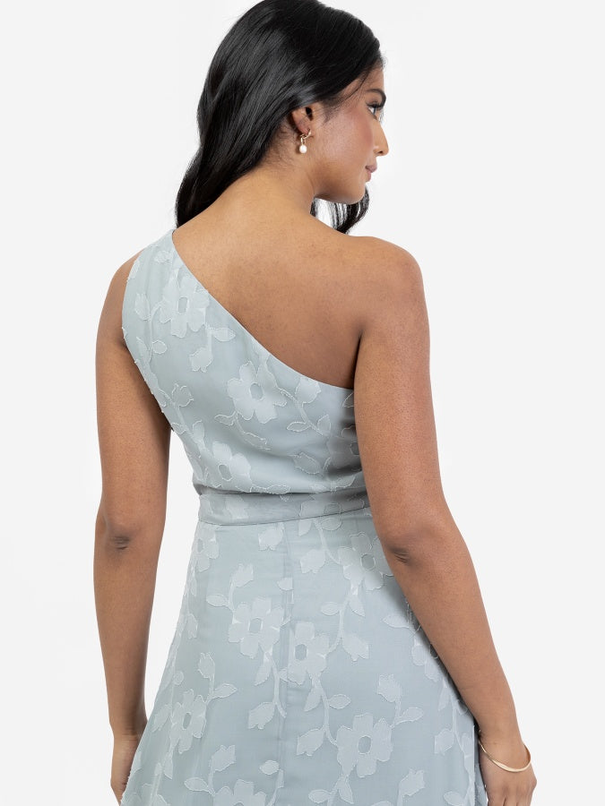 Anaya With Love Recycled Cloud Blue Floral Burnout One Shoulder Maxi Dress
