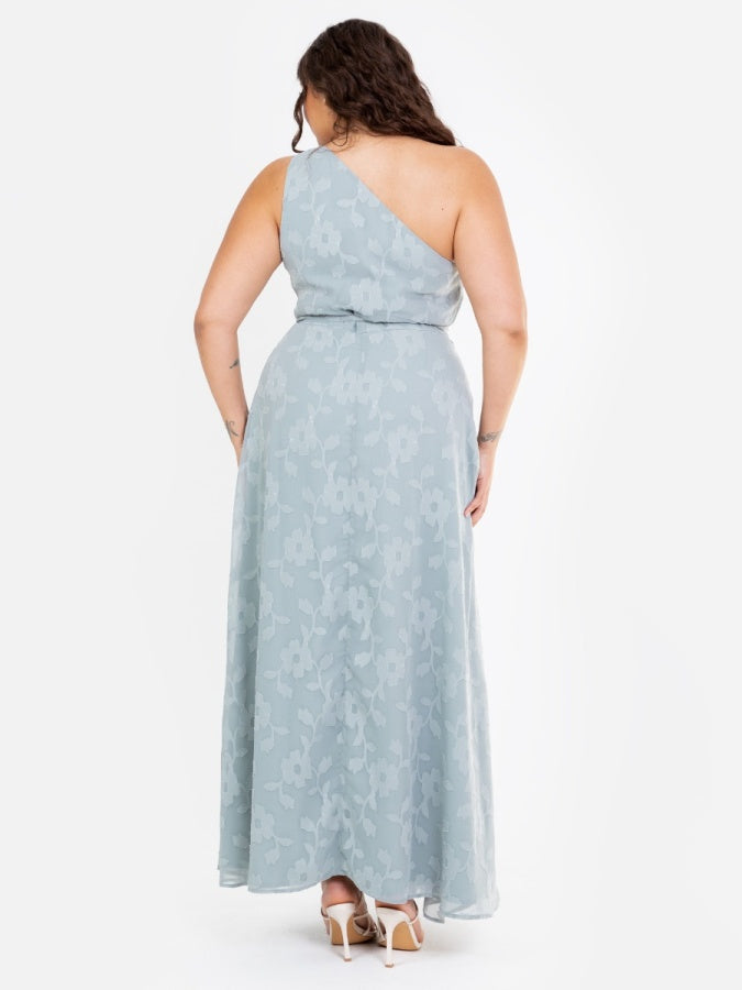 Anaya With Love Recycled Cloud Blue Floral Burnout One Shoulder Maxi Dress