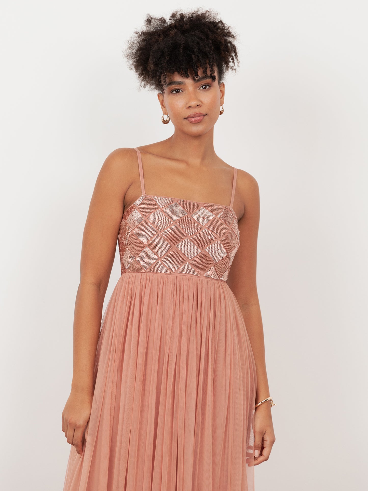 Maya Terracotta Pink Geometric Embellished Cami Maxi Dress