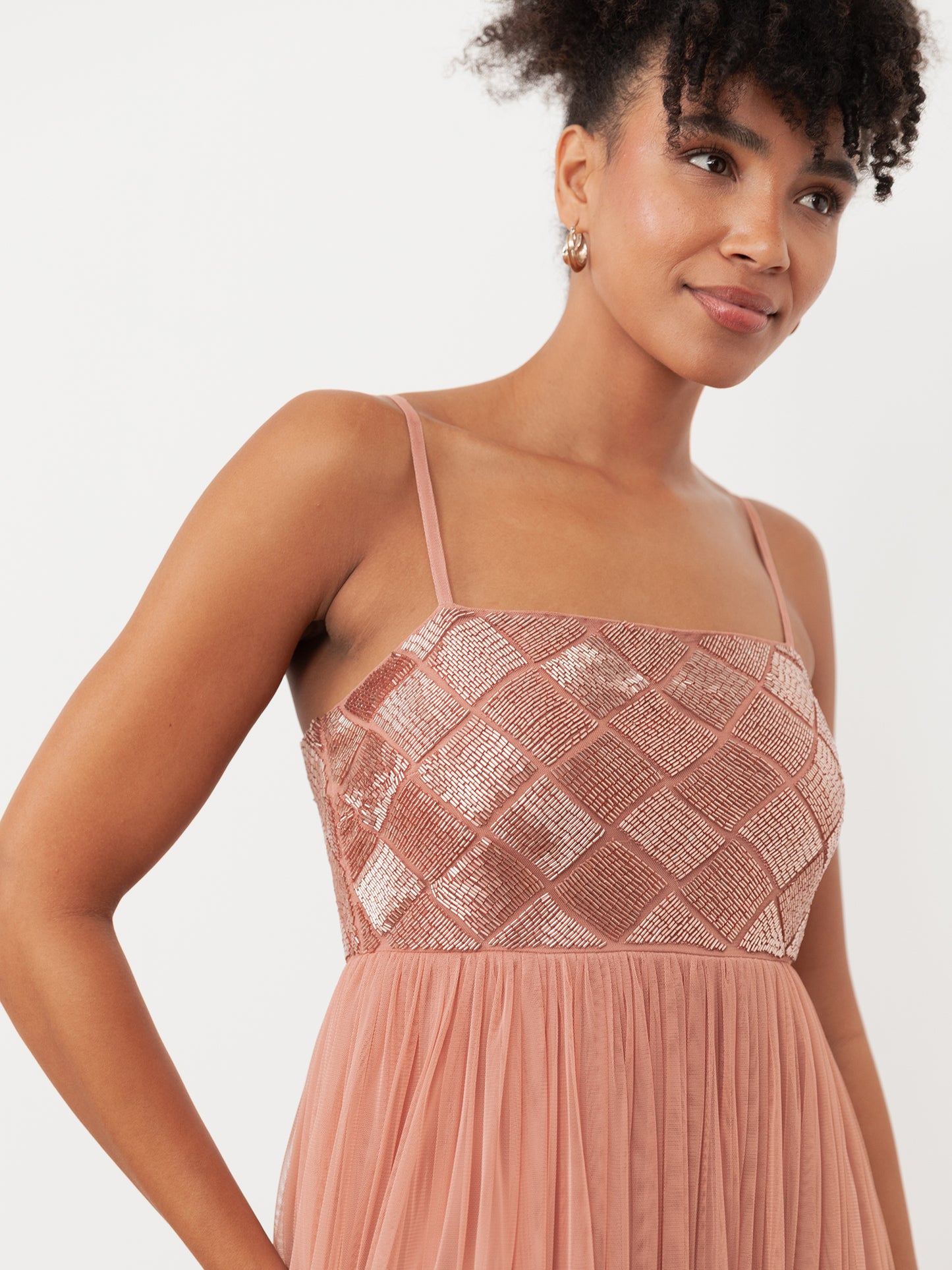 Maya Terracotta Pink Geometric Embellished Cami Maxi Dress