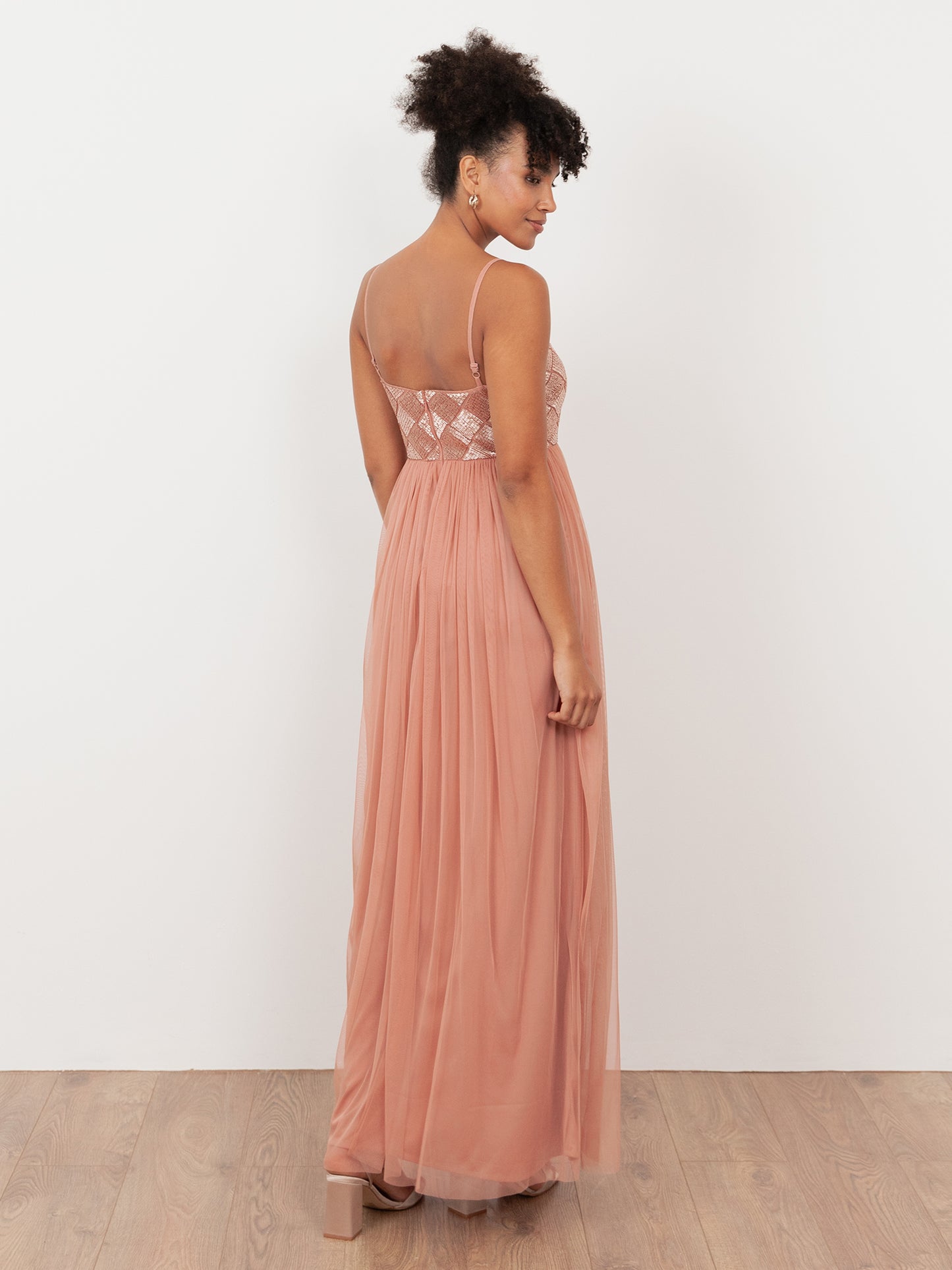 Maya Terracotta Pink Geometric Embellished Cami Maxi Dress