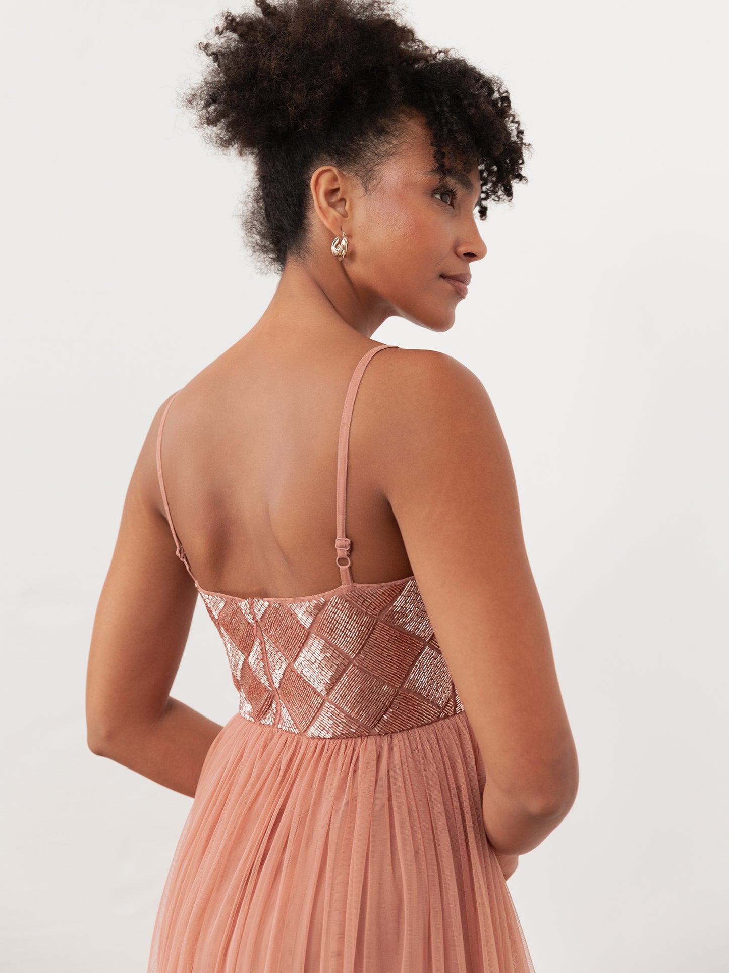 Maya Terracotta Pink Geometric Embellished Cami Maxi Dress