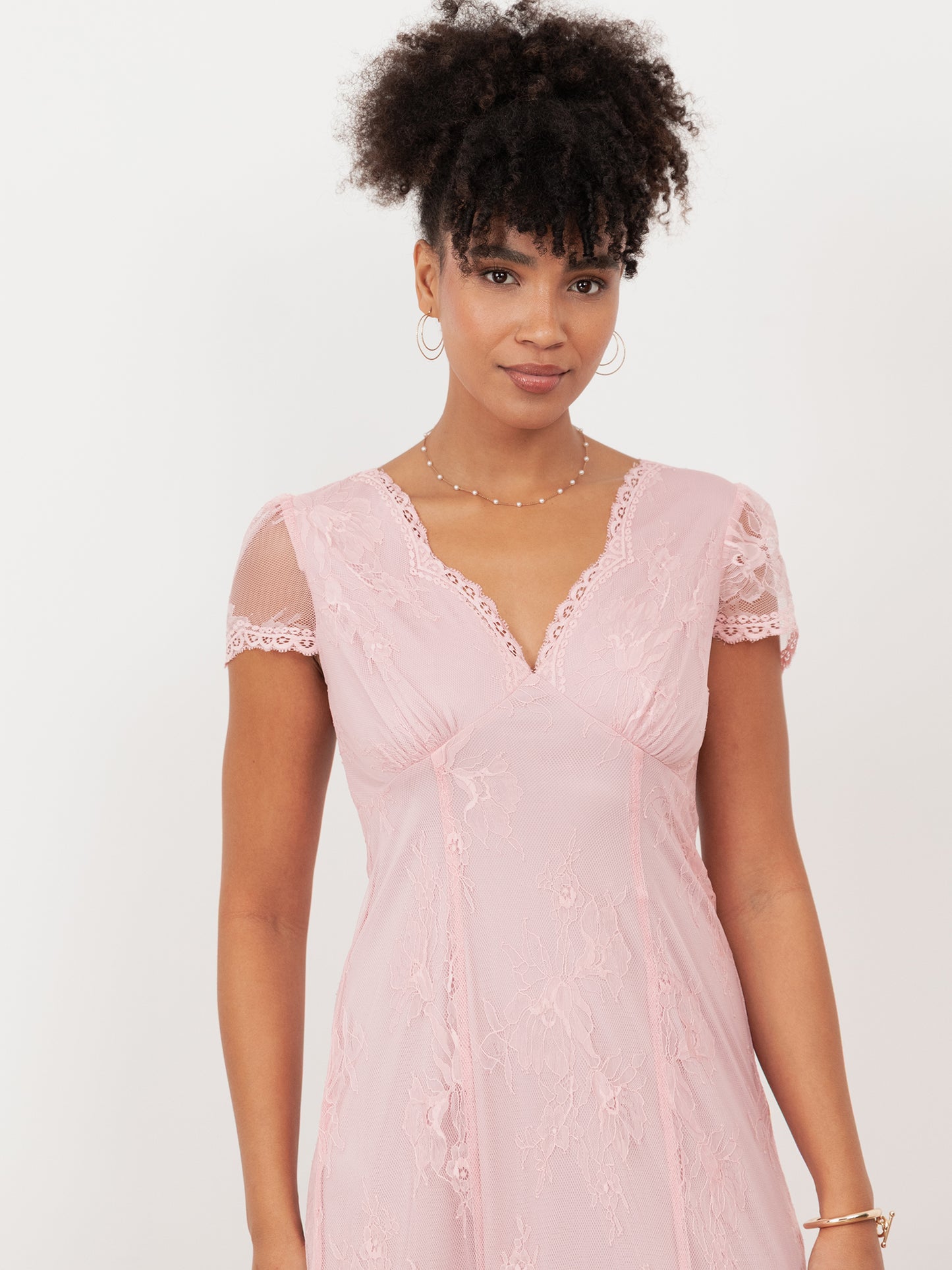 Maya Soft Pink Lace V Neck Maxi Dress