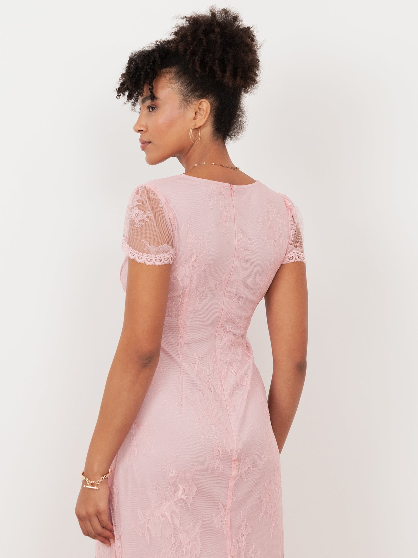 Maya Soft Pink Lace V Neck Maxi Dress