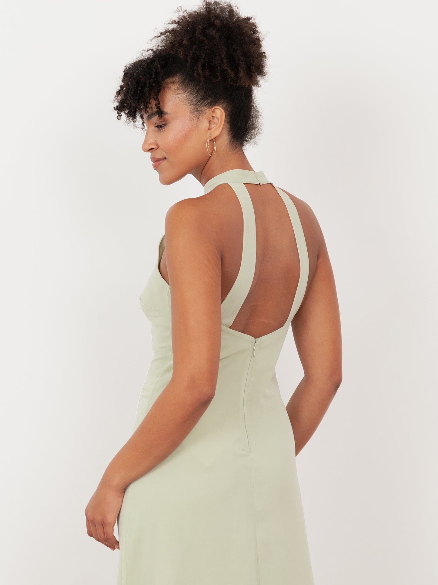 Maya Meadow Green Embroidered Halter Neck & Keyhole Back Maxi Dress