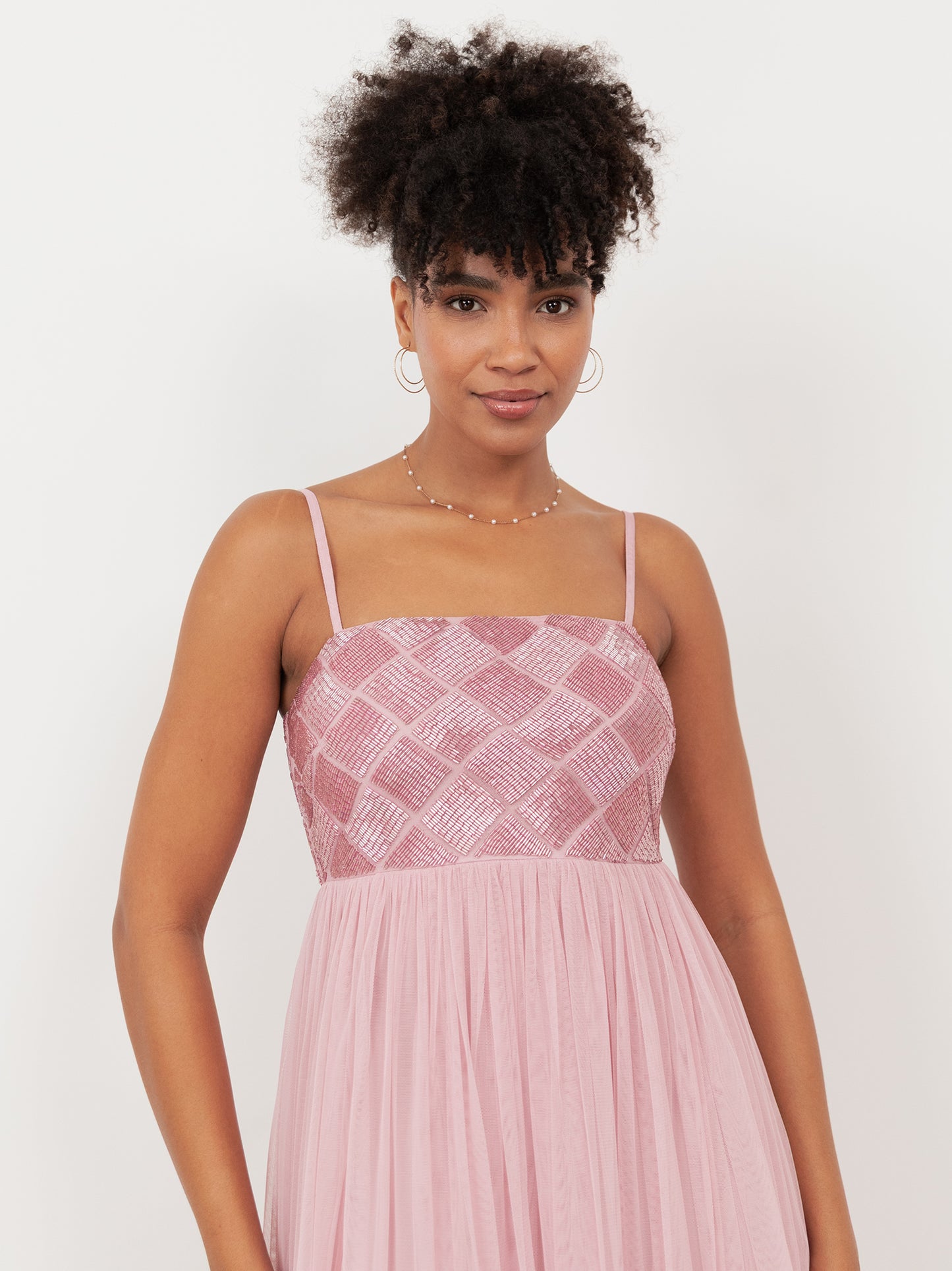 Maya Soft Pink Geometric Embellished Cami Maxi Dress