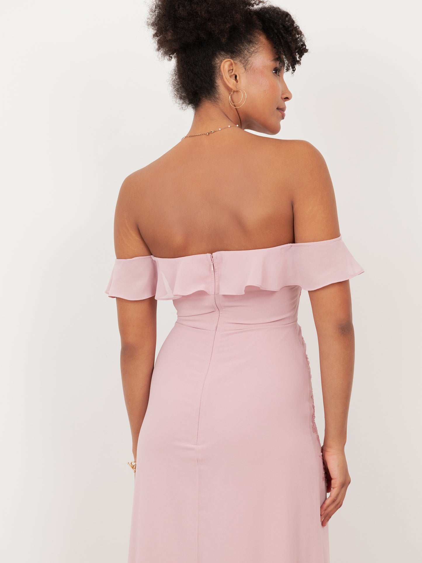 Maya Soft Pink Embellished Faux Wrap Bardot Midaxi Dress