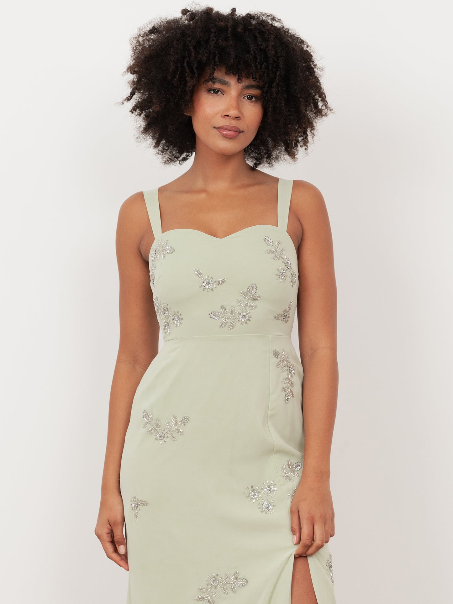 Maya Meadow Green Embellished Strappy Maxi Dress