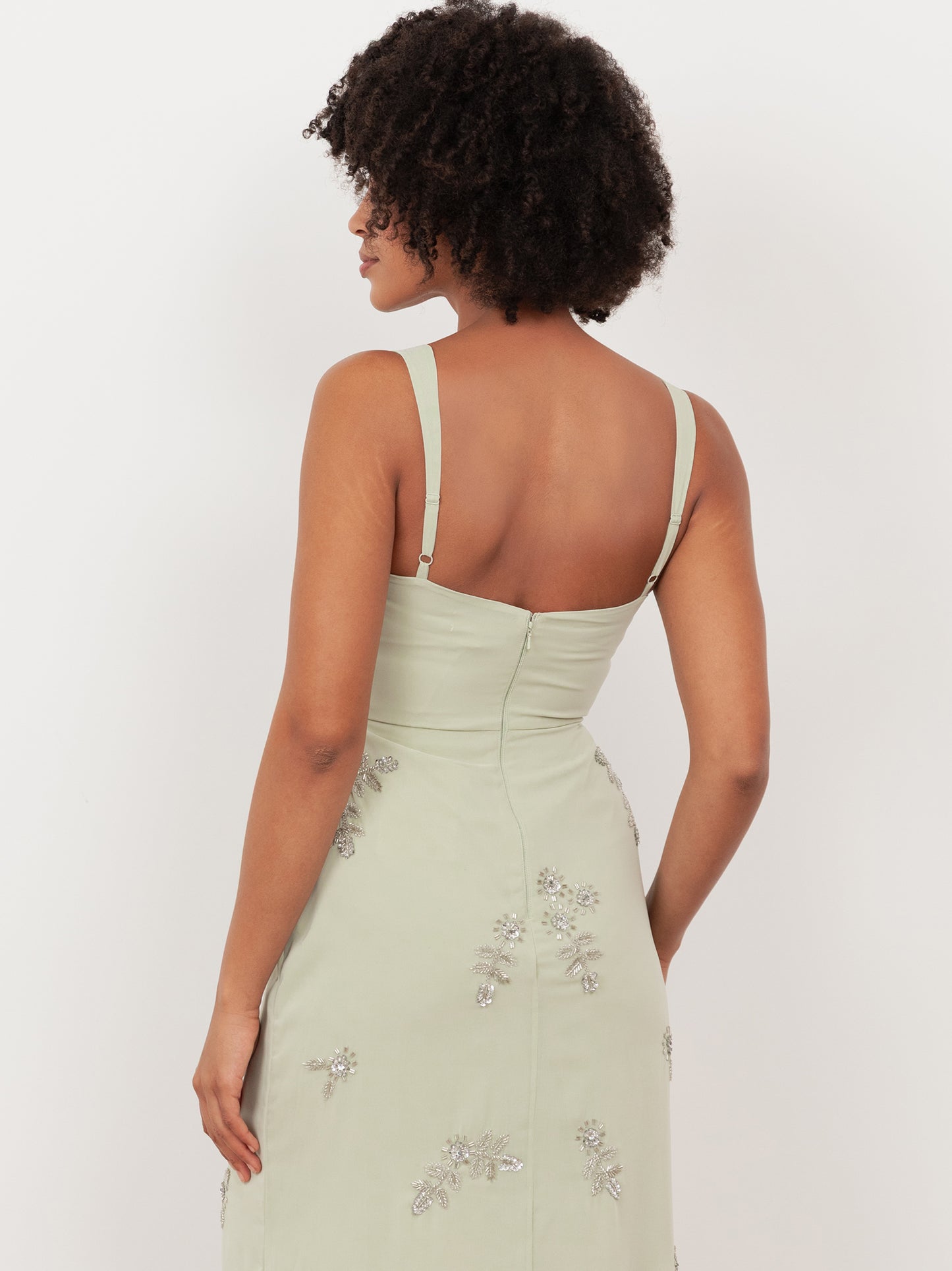 Maya Meadow Green Embellished Strappy Maxi Dress