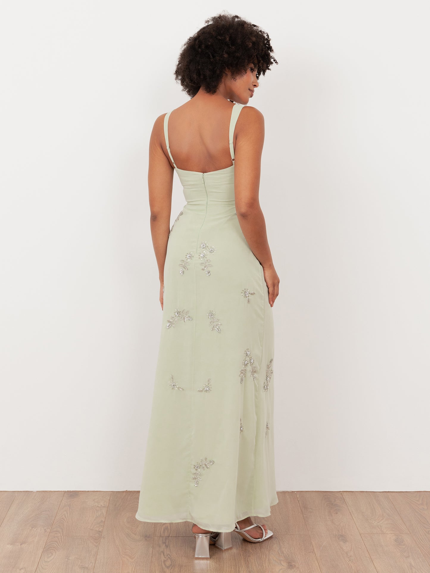 Maya Meadow Green Embellished Strappy Maxi Dress