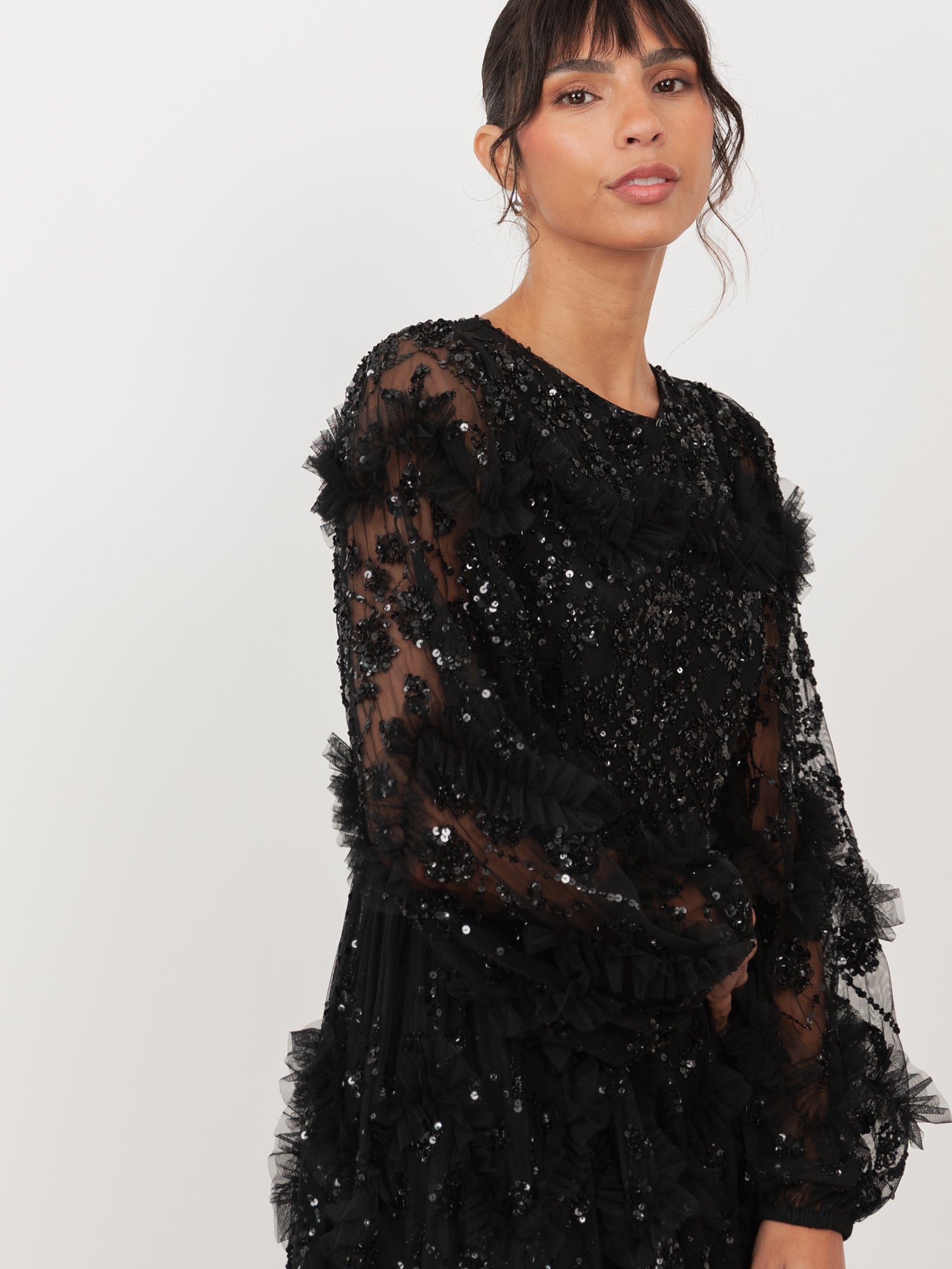 Maya Black Embellished Blouson Sleeve Maxi Dress Maya Deluxe Maya Black Embellished Blouson Sleeve Maxi Dress Maya Deluxe