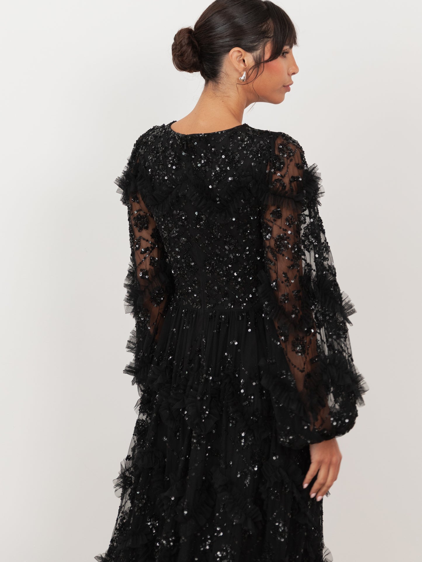 Maya Black Embellished Blouson Sleeve Maxi Dress
