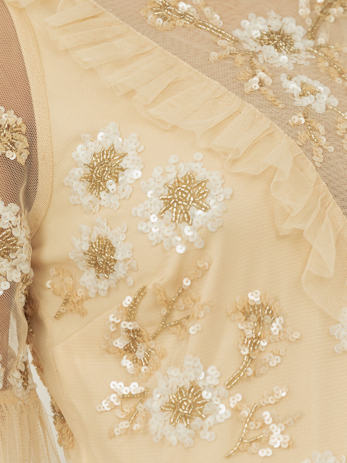 Maya Buttercream Embellished Angel Sleeve Ruffled Maxi Dress