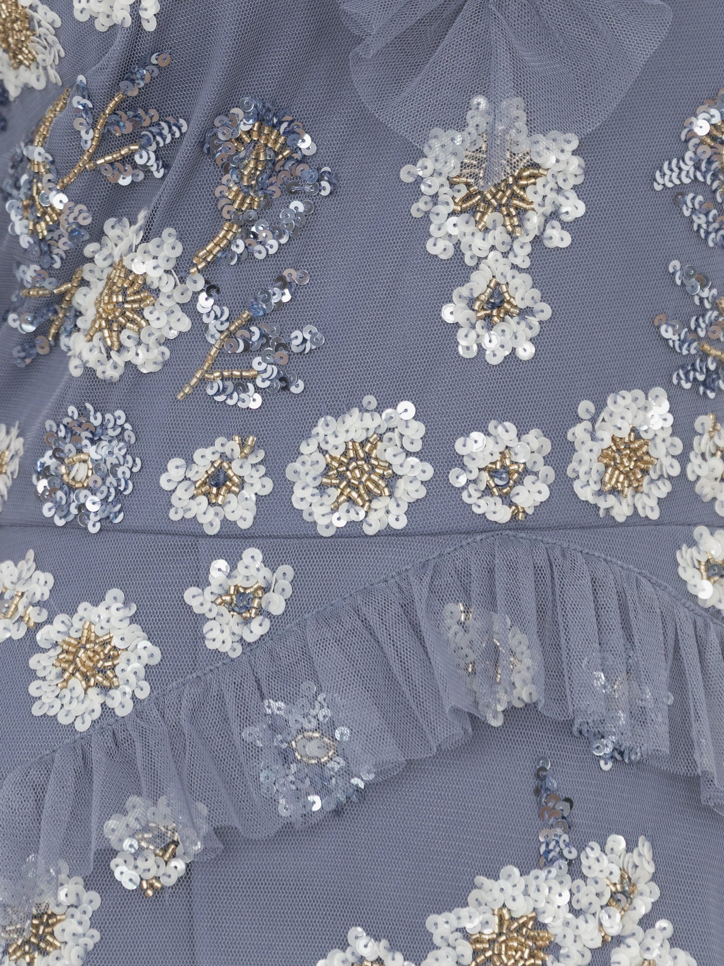 Maya Infinity Blue Embellished Angel Sleeve Ruffled Maxi Dress