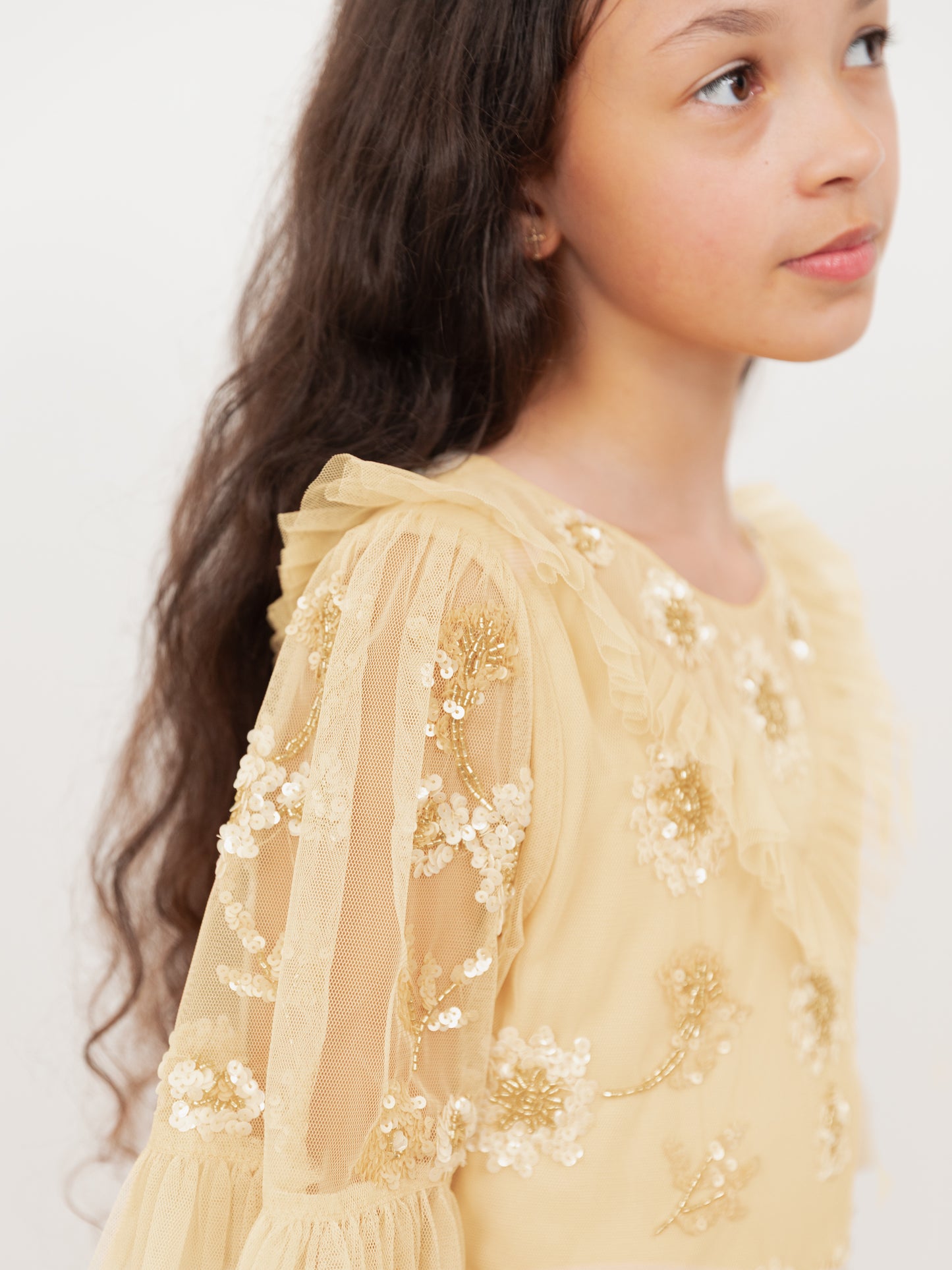 Mini Maya Buttercream Embellished Ruffle Midi Dress