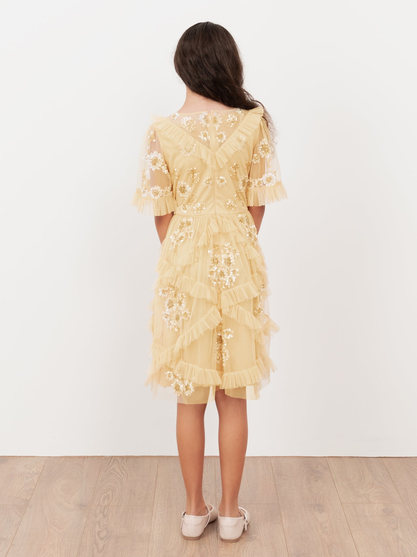 Mini Maya Buttercream Embellished Ruffle Midi Dress